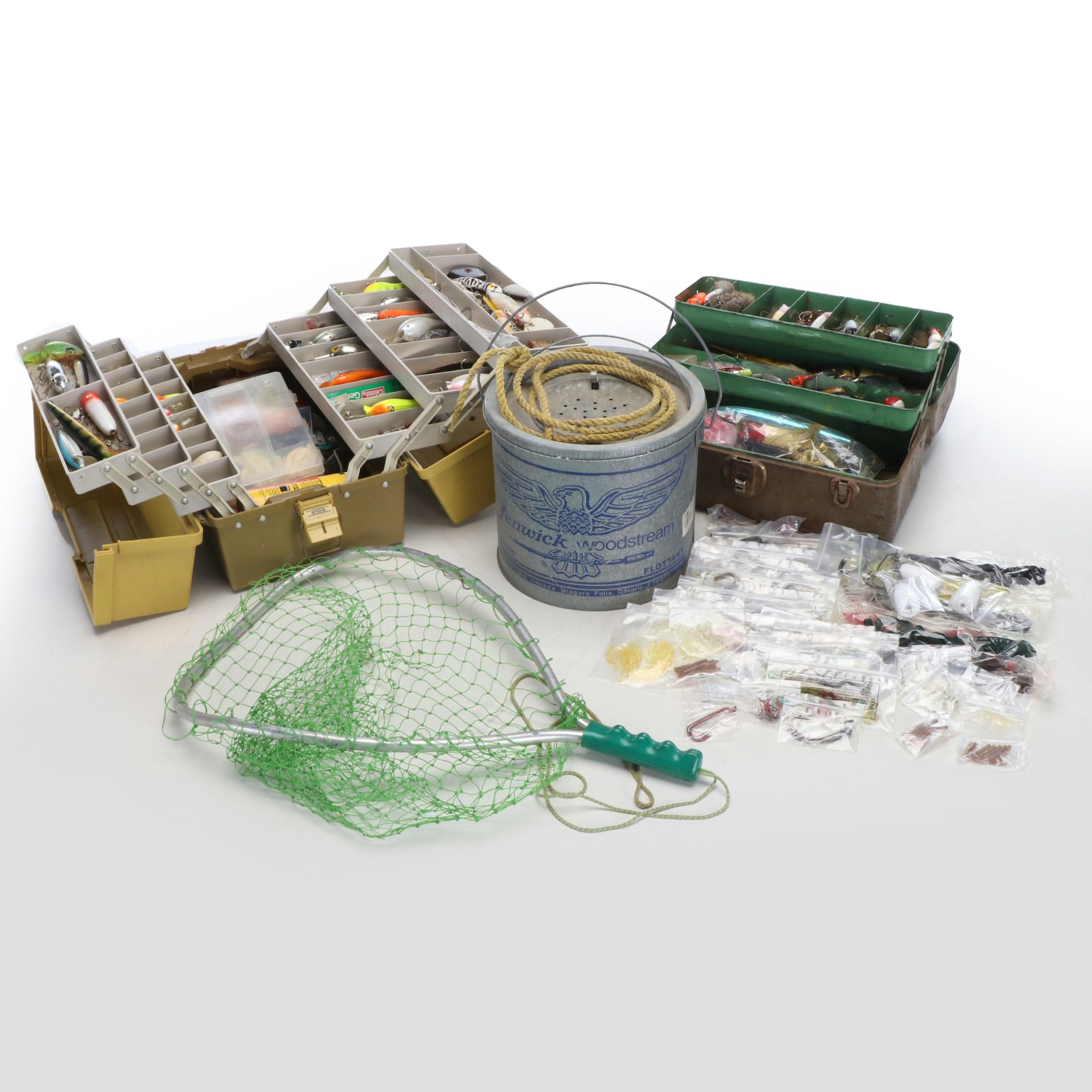 Fenwick Woodstream Minnow Bucket with Tackle Boxes, Lures and More