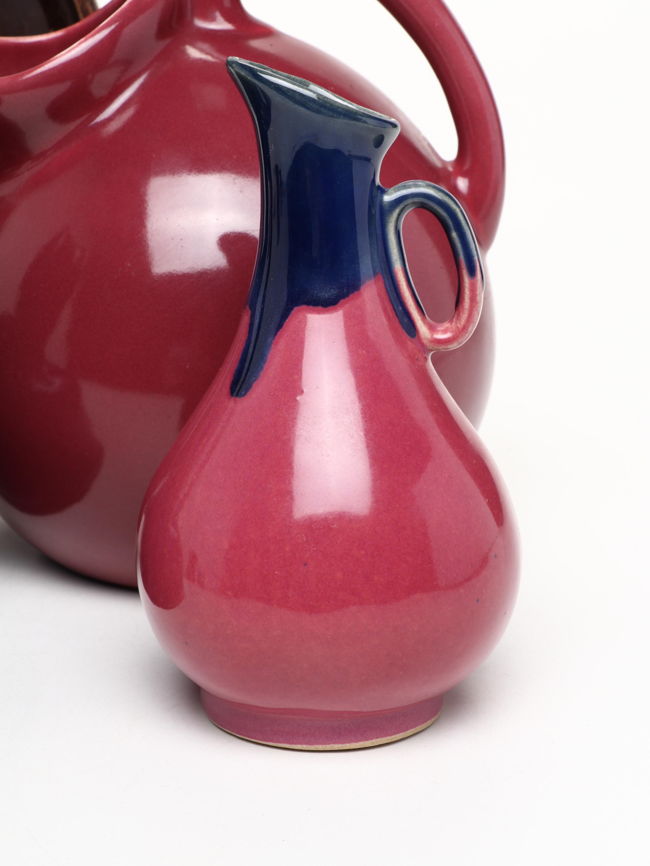 Studio Art Pottery Ball Jug, Ewer, Creamer, Pitcher and Bowl with Enamel Teapot