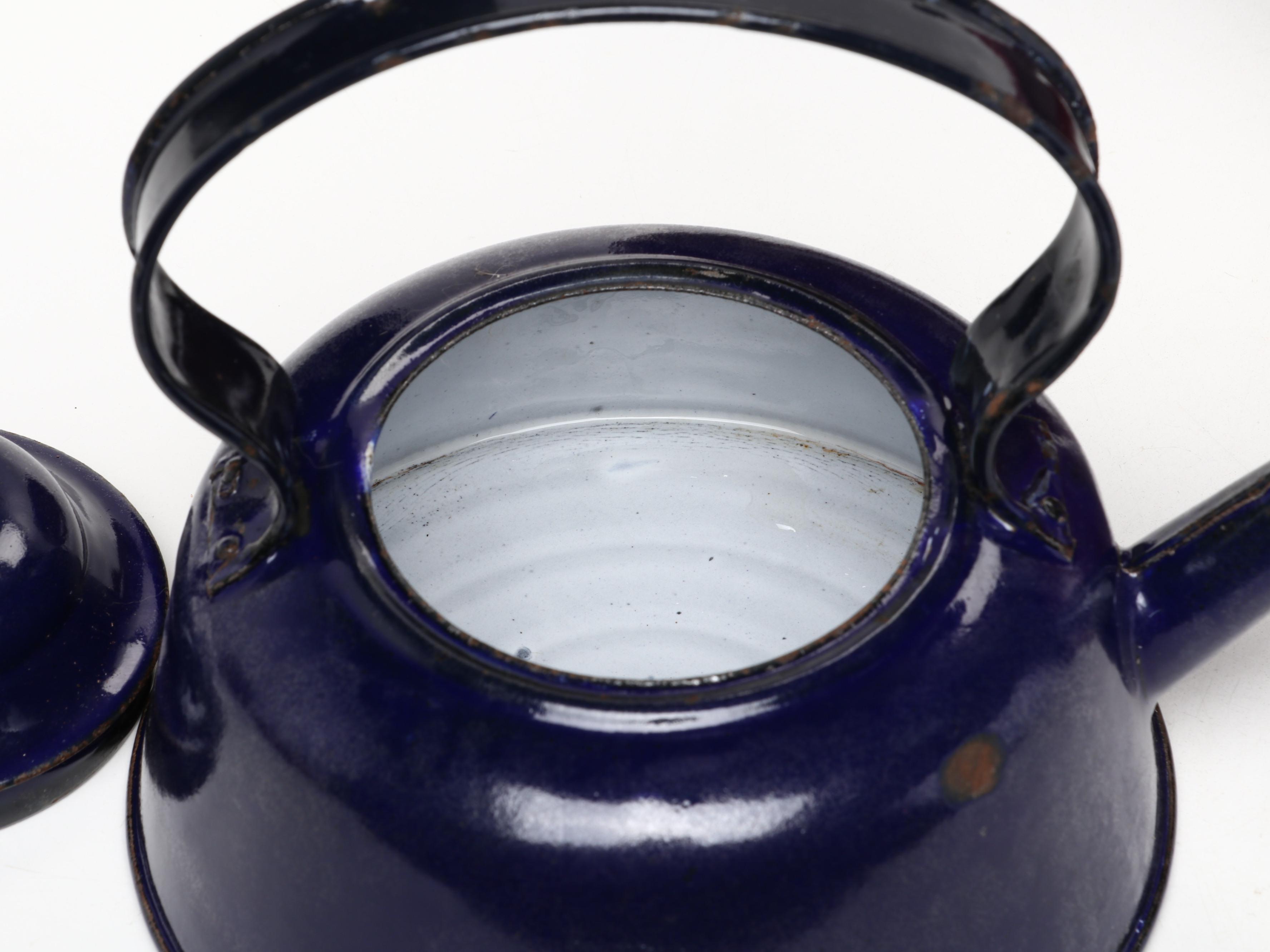 Studio Art Pottery Ball Jug, Ewer, Creamer, Pitcher and Bowl with Enamel Teapot