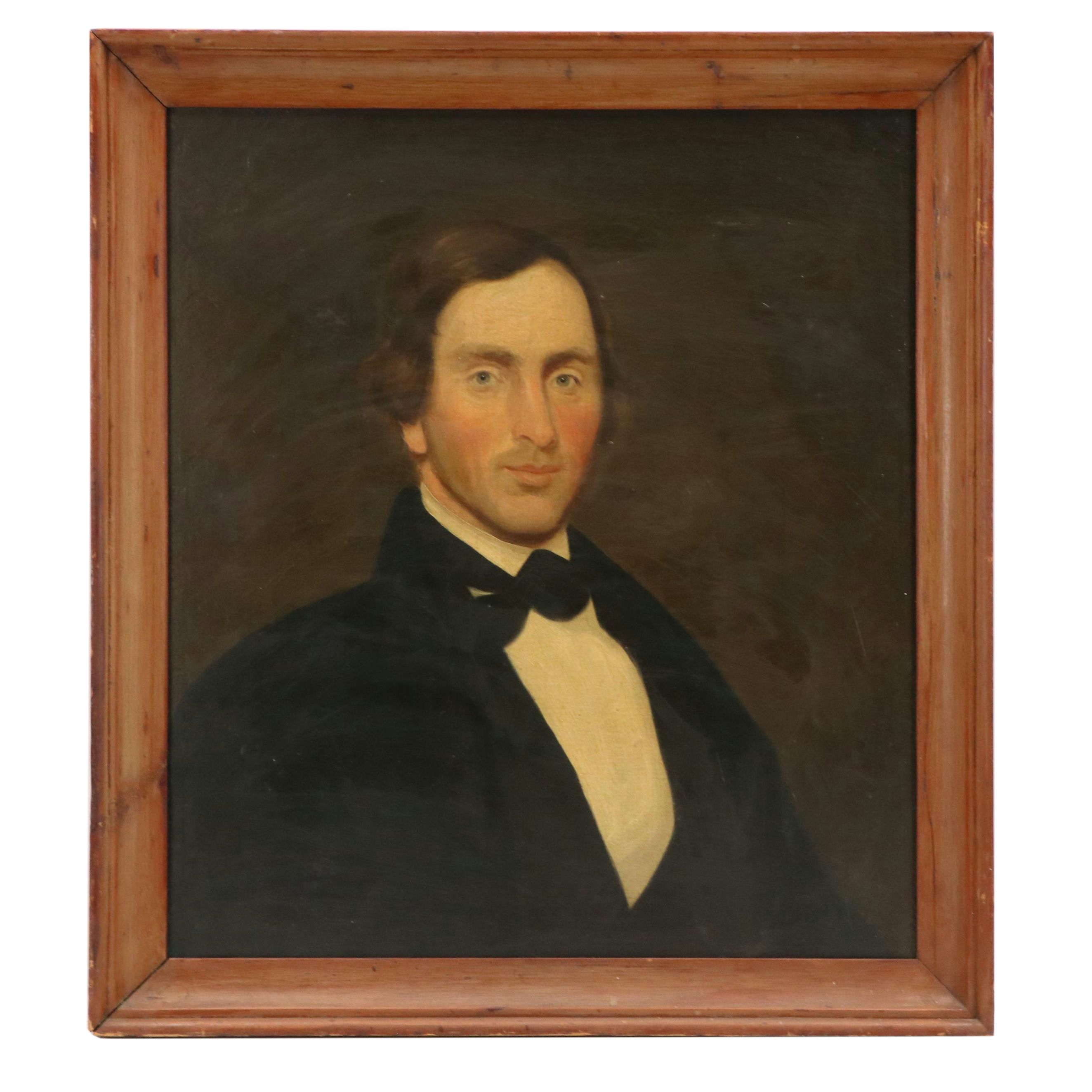 American School Oil Portrait Painting of Gentleman, Late 19th Century
