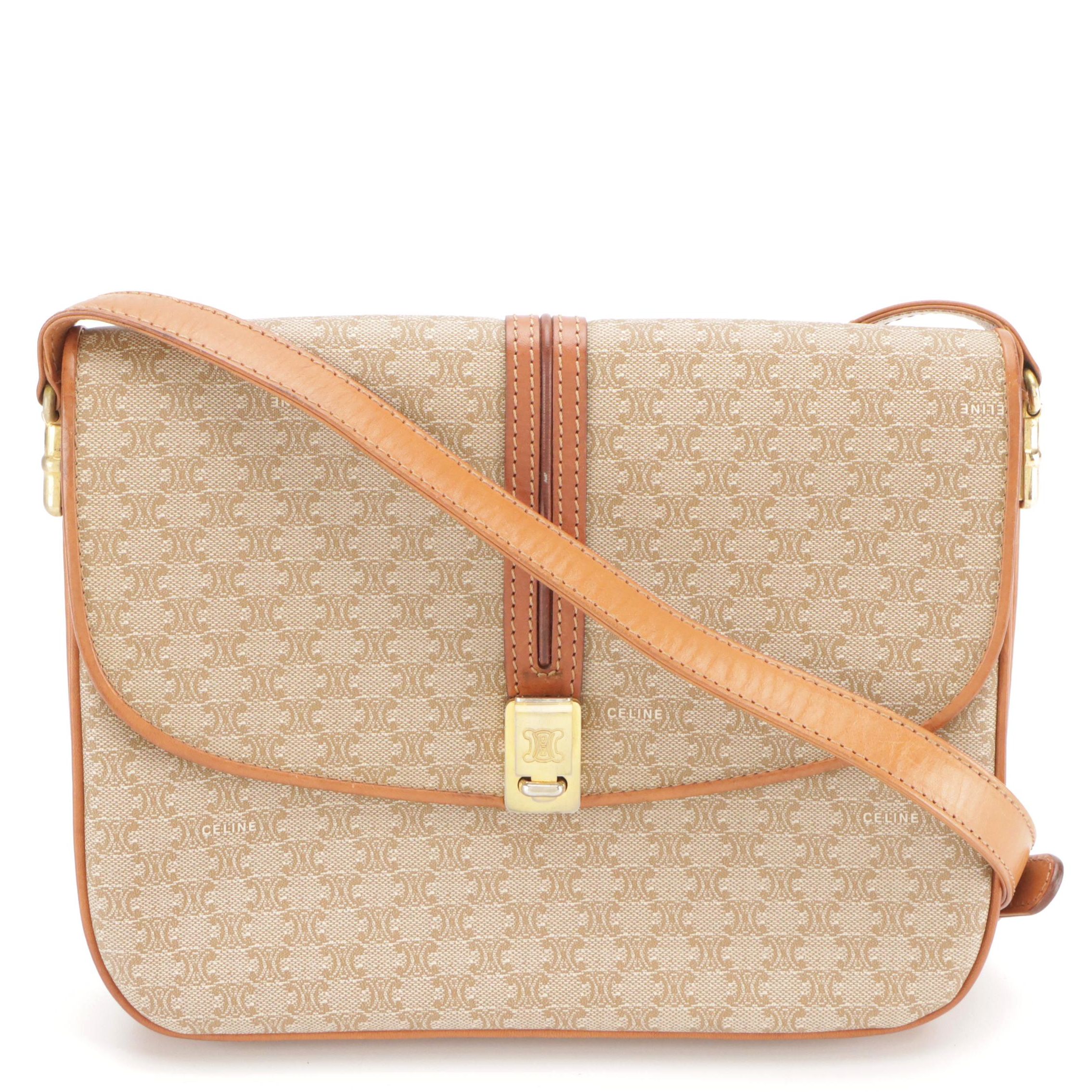 Celine Shoulder Bag in Macadam Canvas with Leather Trim