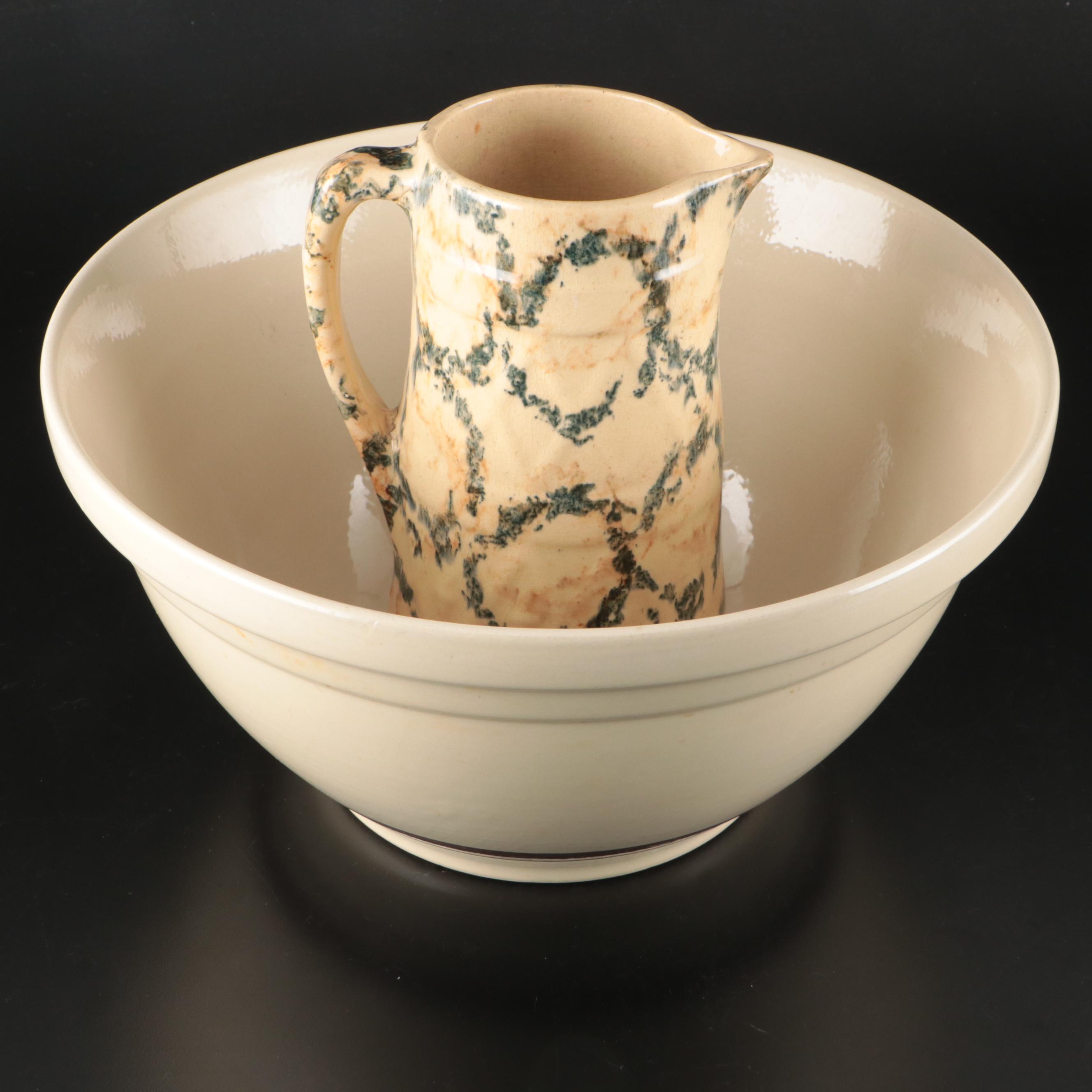 McCoy Striped Stoneware Bowl and Ceramic Pitcher