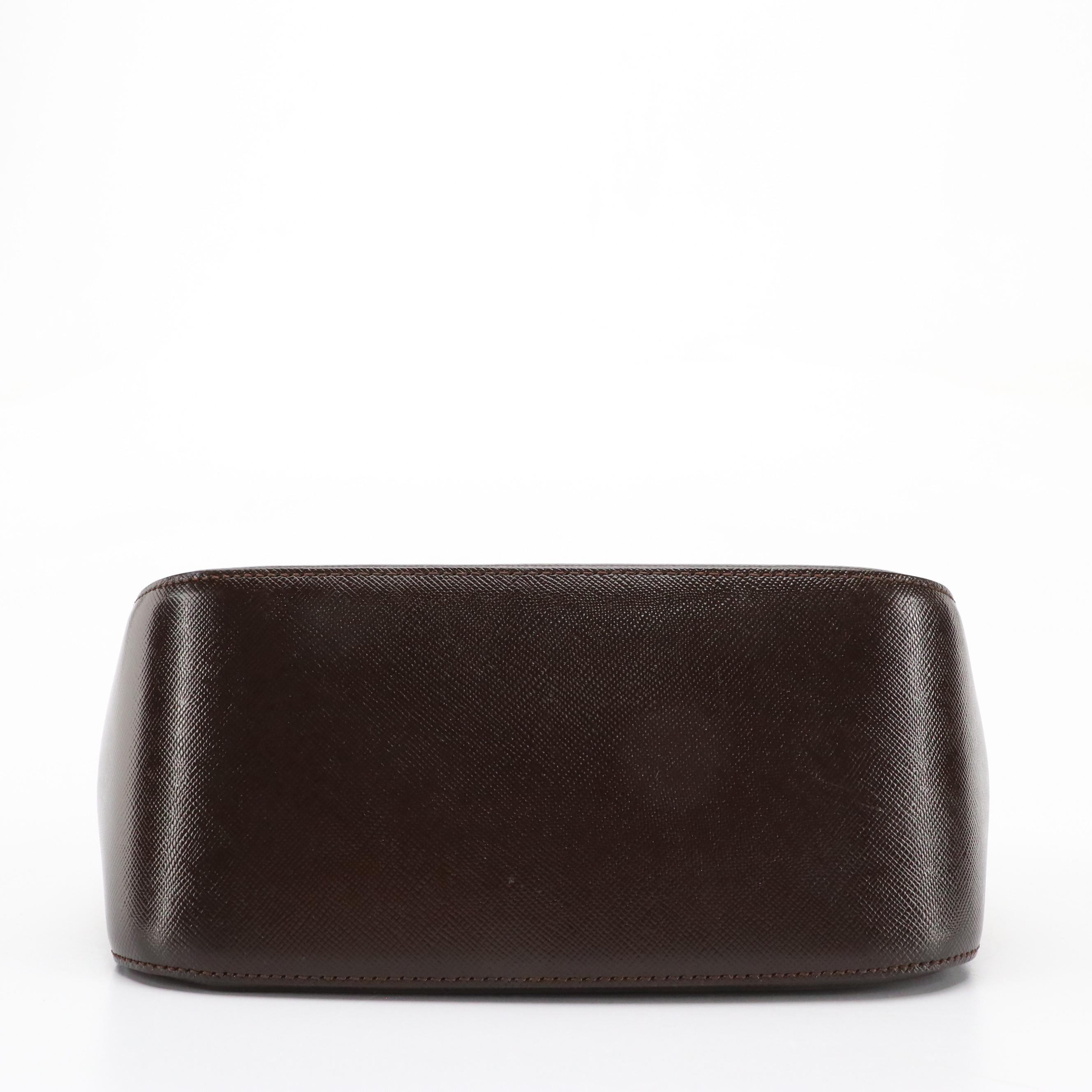 Burberry Haymarket Check Canvas Mini Tote with Brown Saffiano Leather Trim