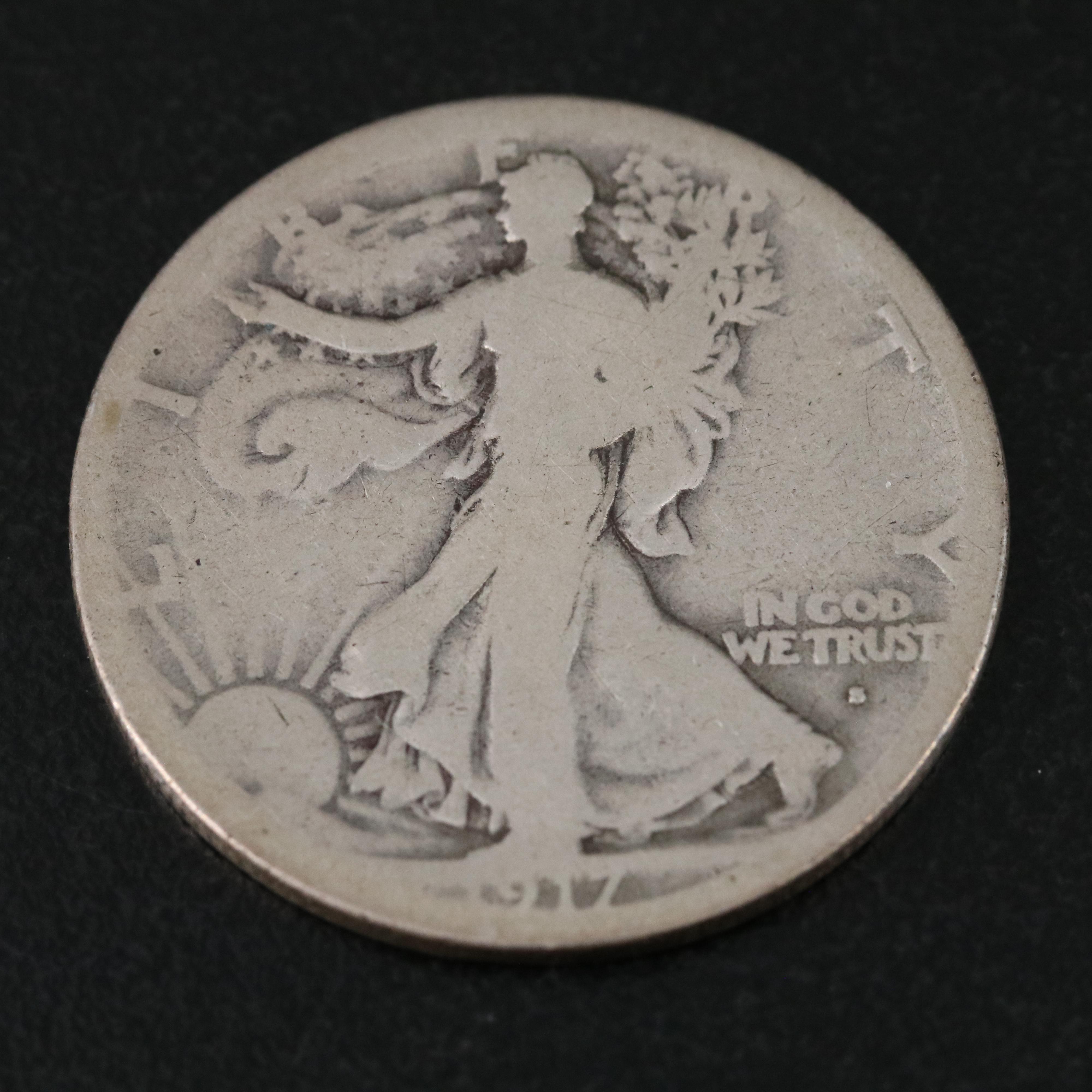 3 Walking Liberty Half Dollars, Obverse Mint Marks 1916-D, 1916-S, and 1917-S