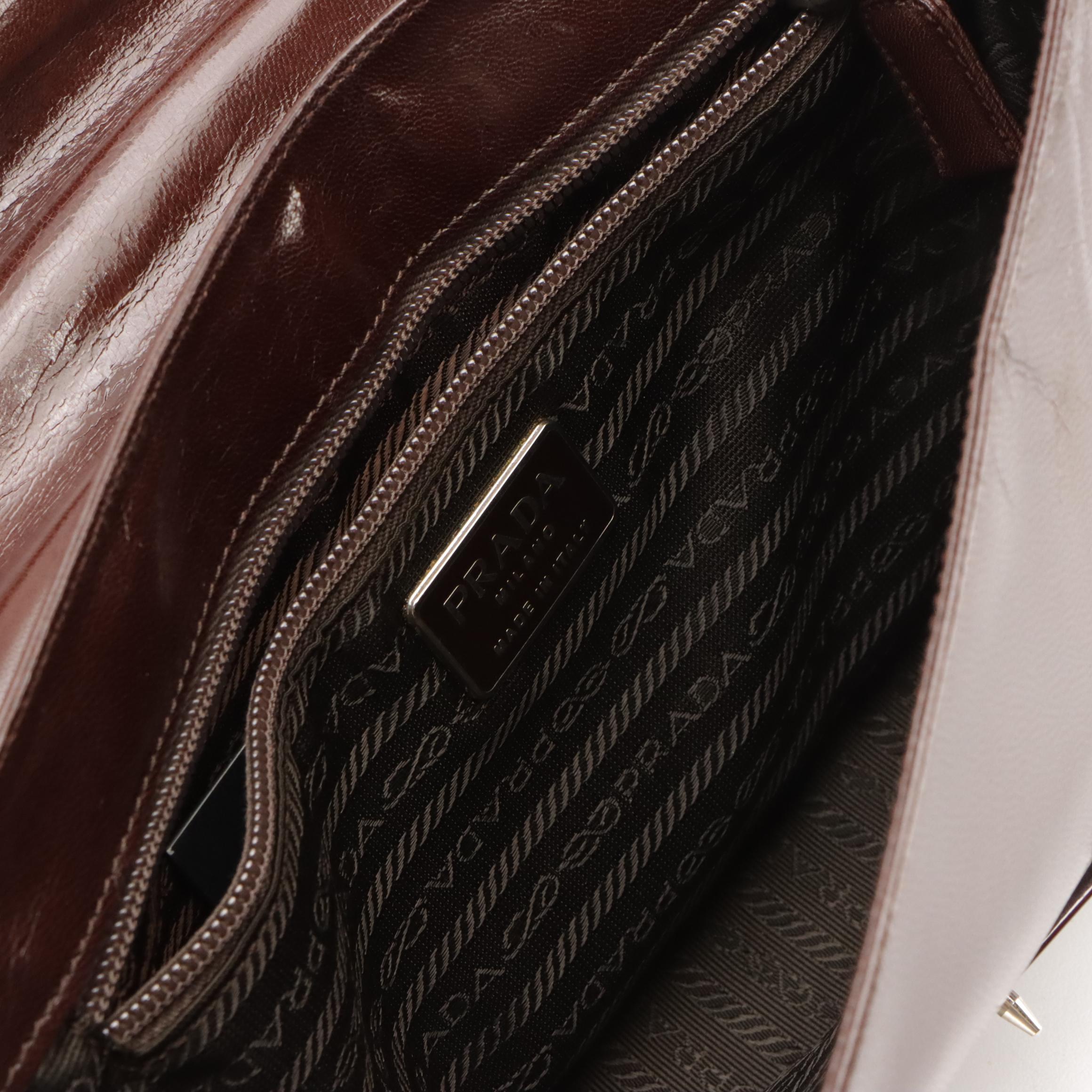 Prada Brown Leather Flap-Front Top Handle Shoulder Bag