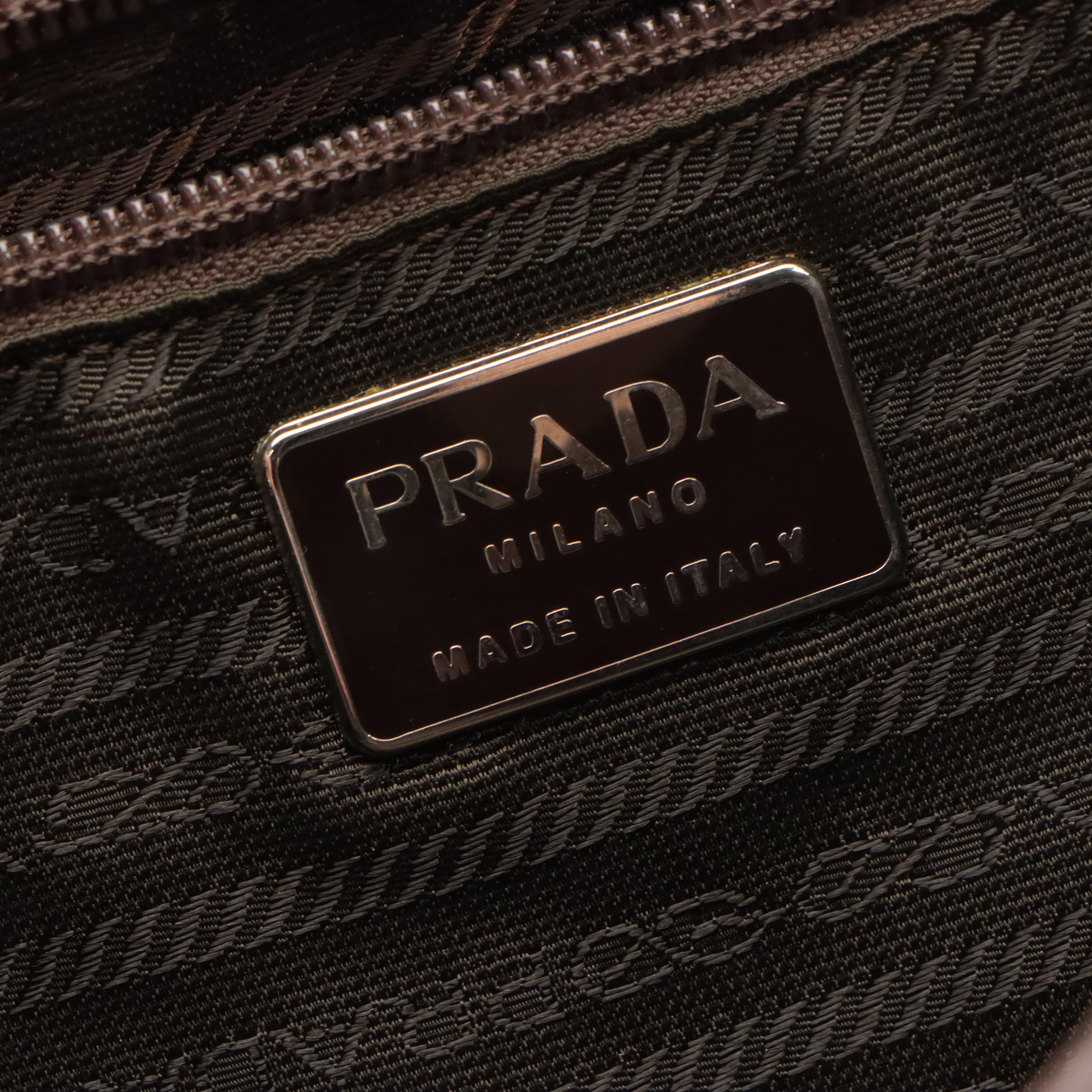 Prada Brown Leather Flap-Front Top Handle Shoulder Bag