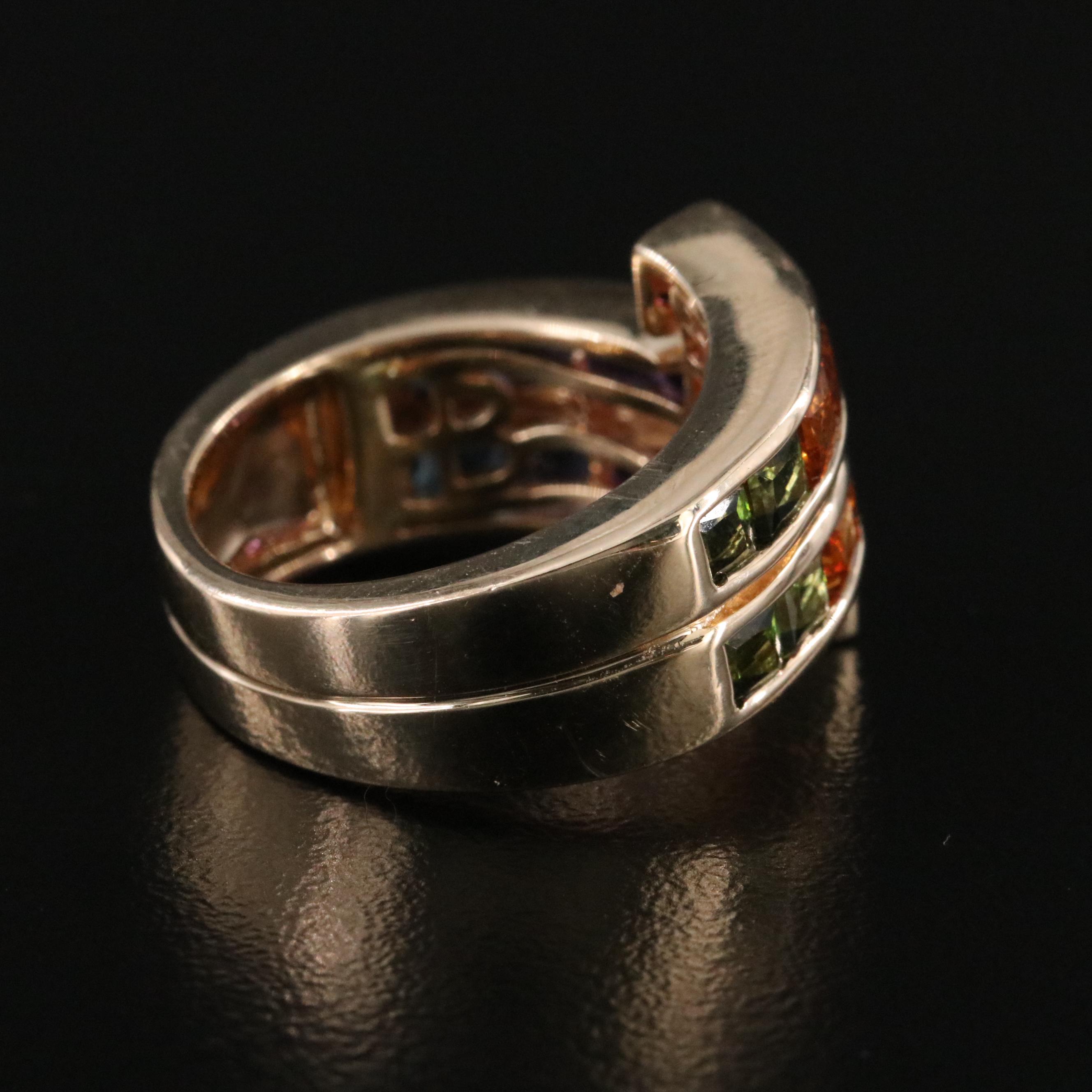 14K Multi-Gemstone Channel Set Wrap Ring Featuring Amethyst, Garnet & Tourmaline