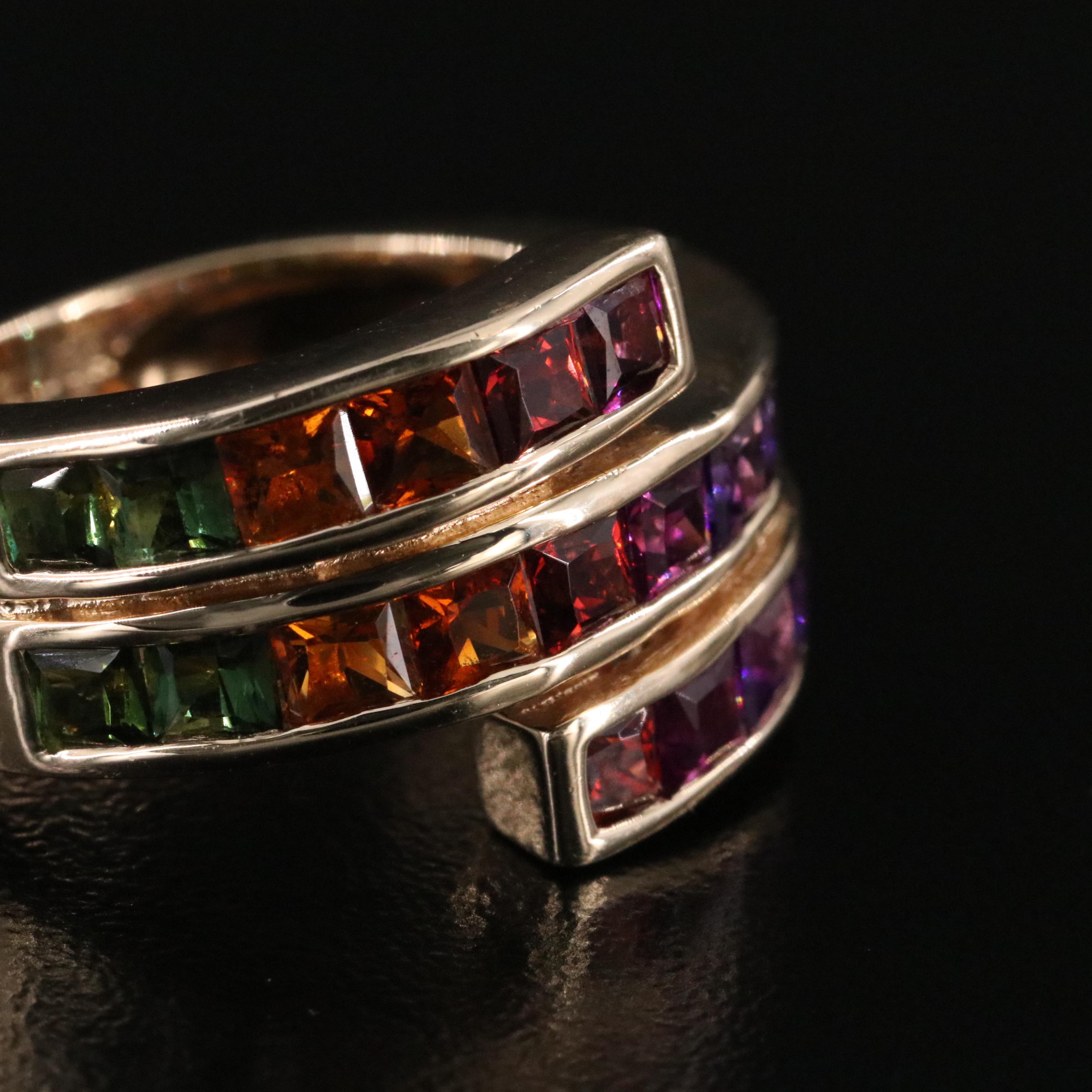 14K Multi-Gemstone Channel Set Wrap Ring Featuring Amethyst, Garnet & Tourmaline