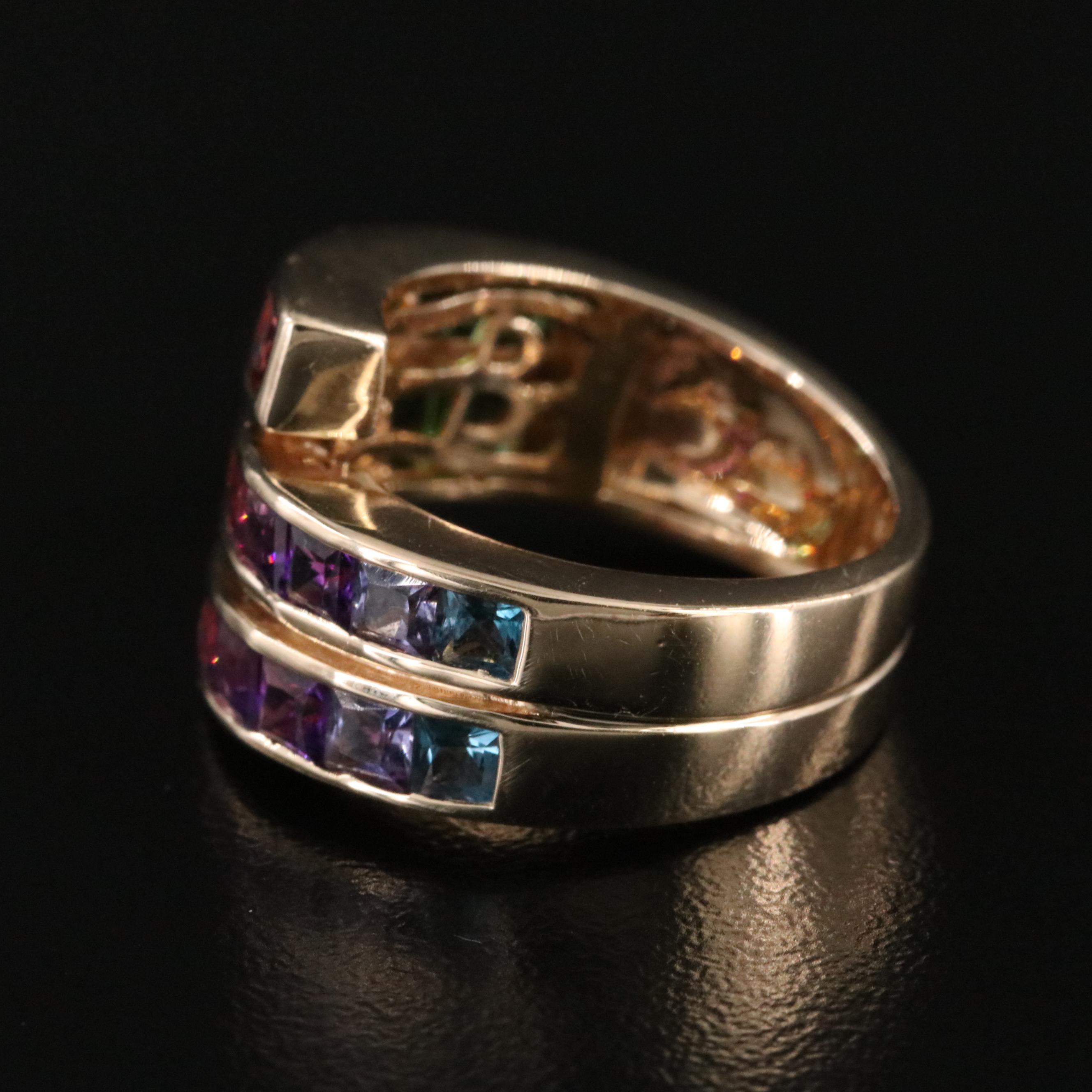 14K Multi-Gemstone Channel Set Wrap Ring Featuring Amethyst, Garnet & Tourmaline