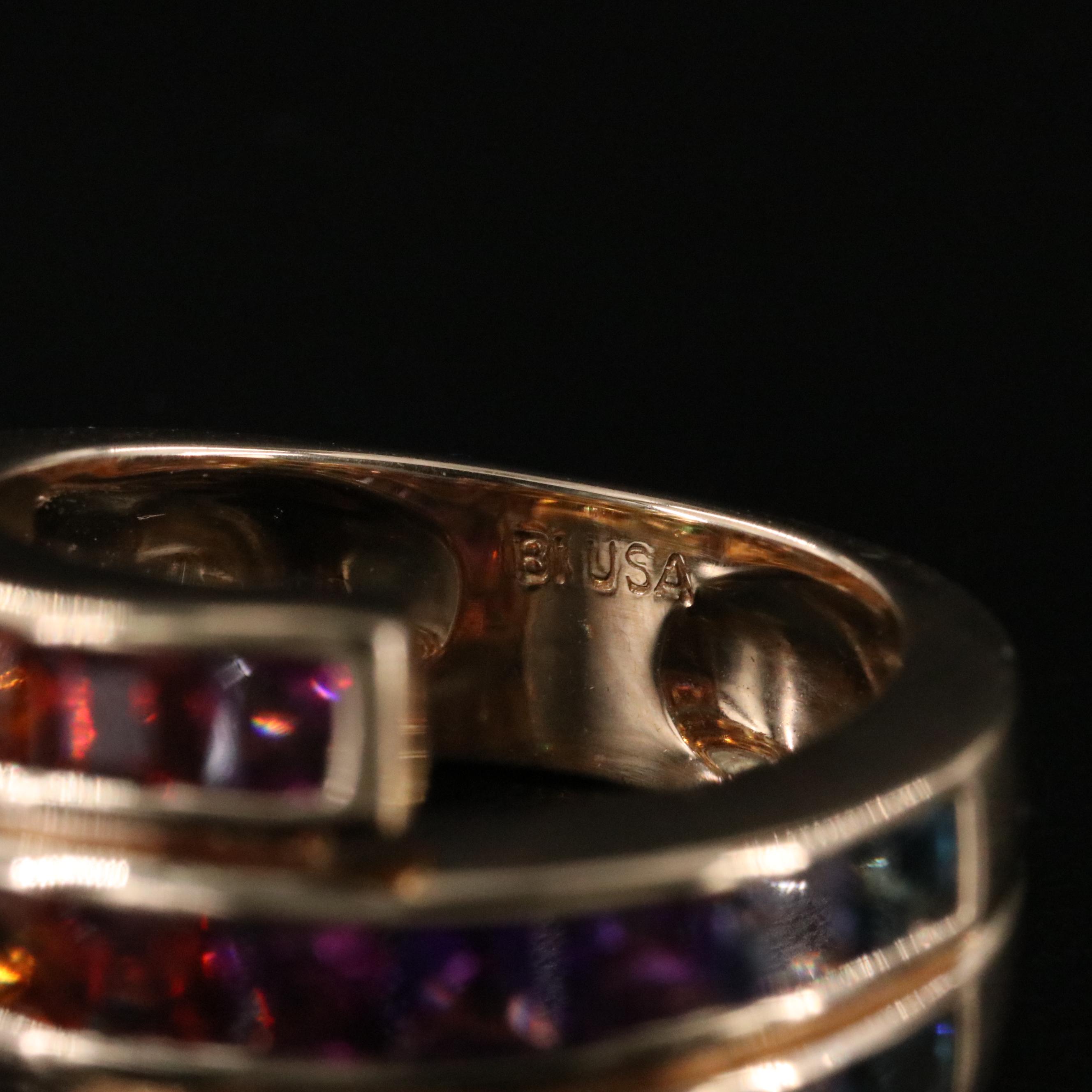 14K Multi-Gemstone Channel Set Wrap Ring Featuring Amethyst, Garnet & Tourmaline