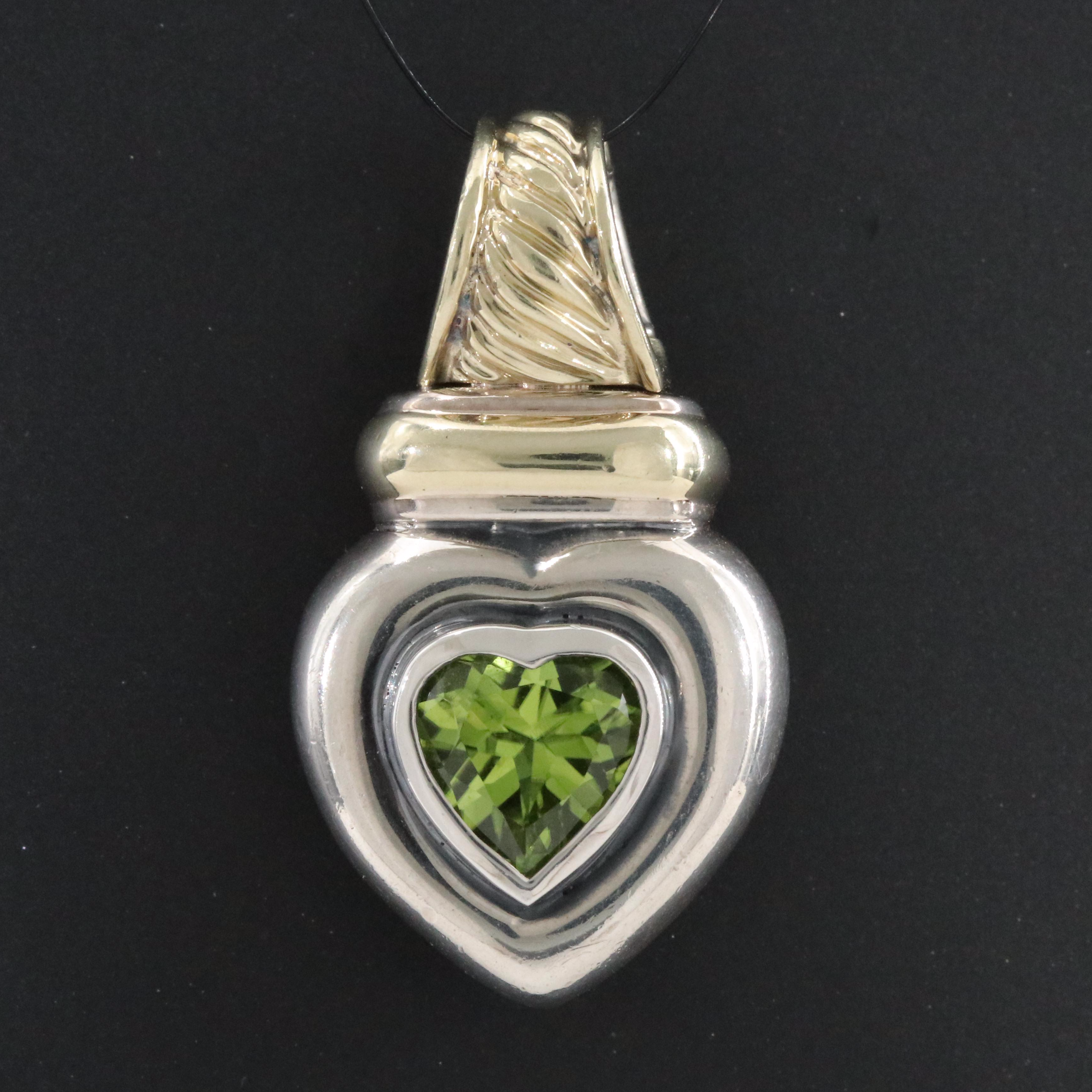 David Yurman Sterling, 14K and Peridot Heart Enhancer Pendant