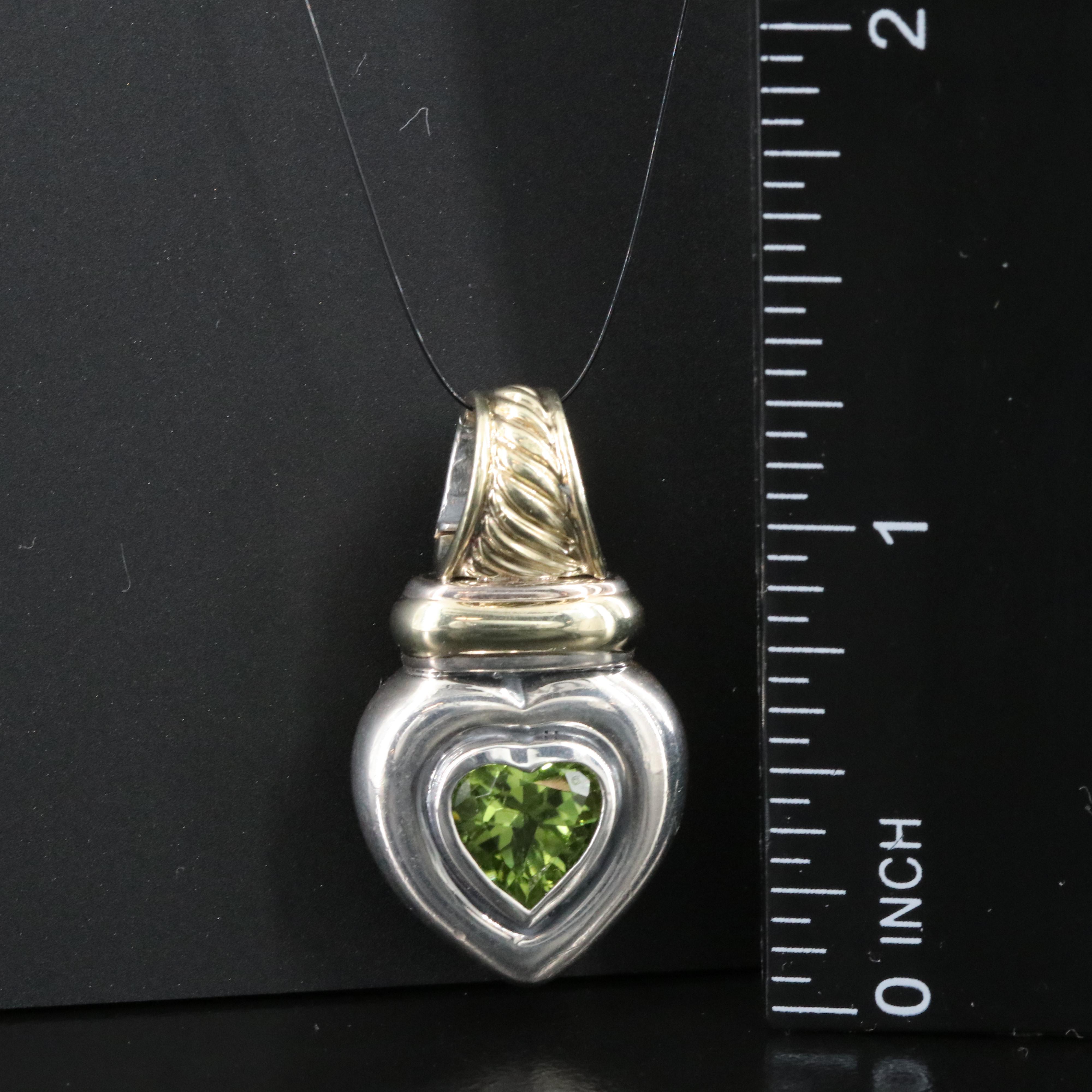 David Yurman Sterling, 14K and Peridot Heart Enhancer Pendant