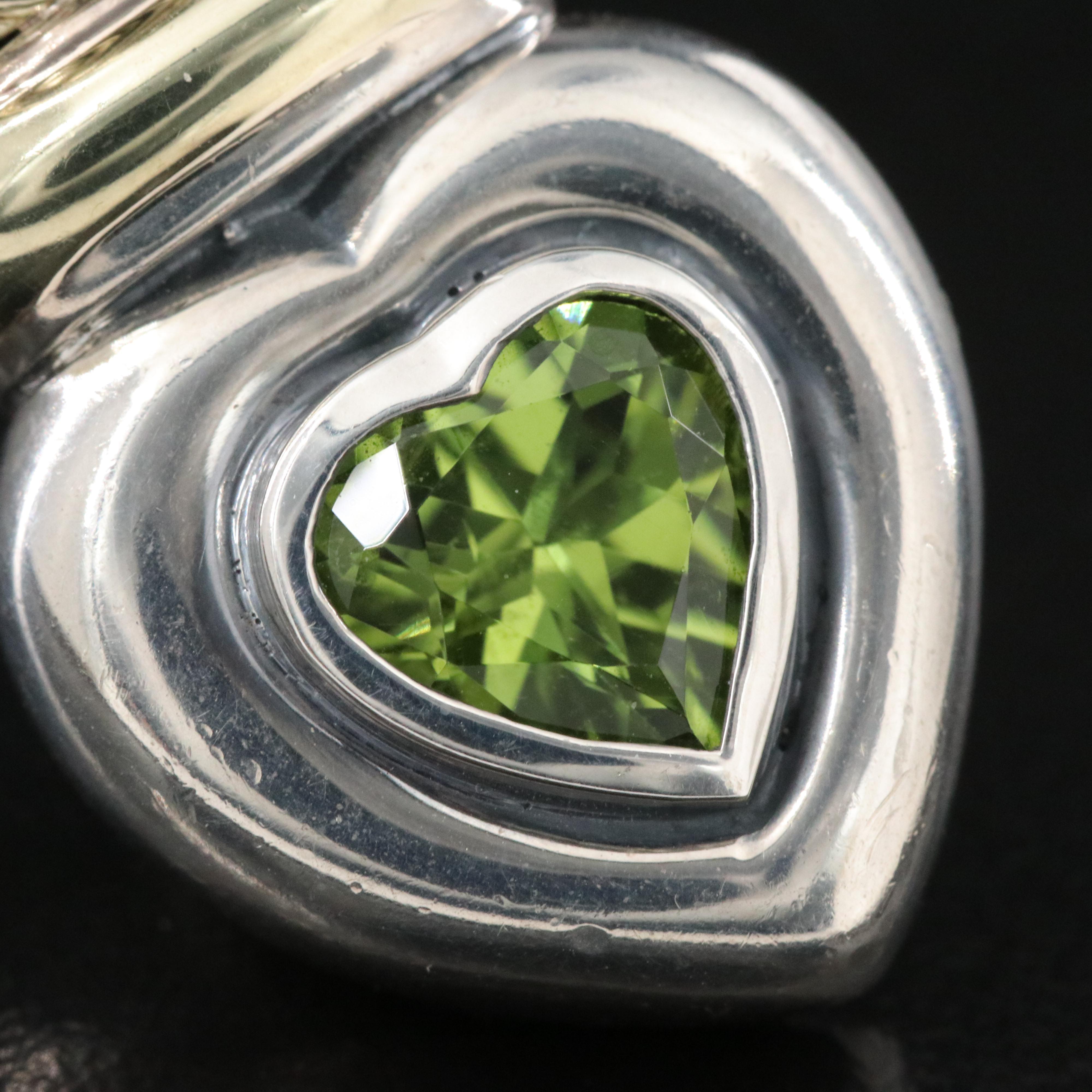 David Yurman Sterling, 14K and Peridot Heart Enhancer Pendant