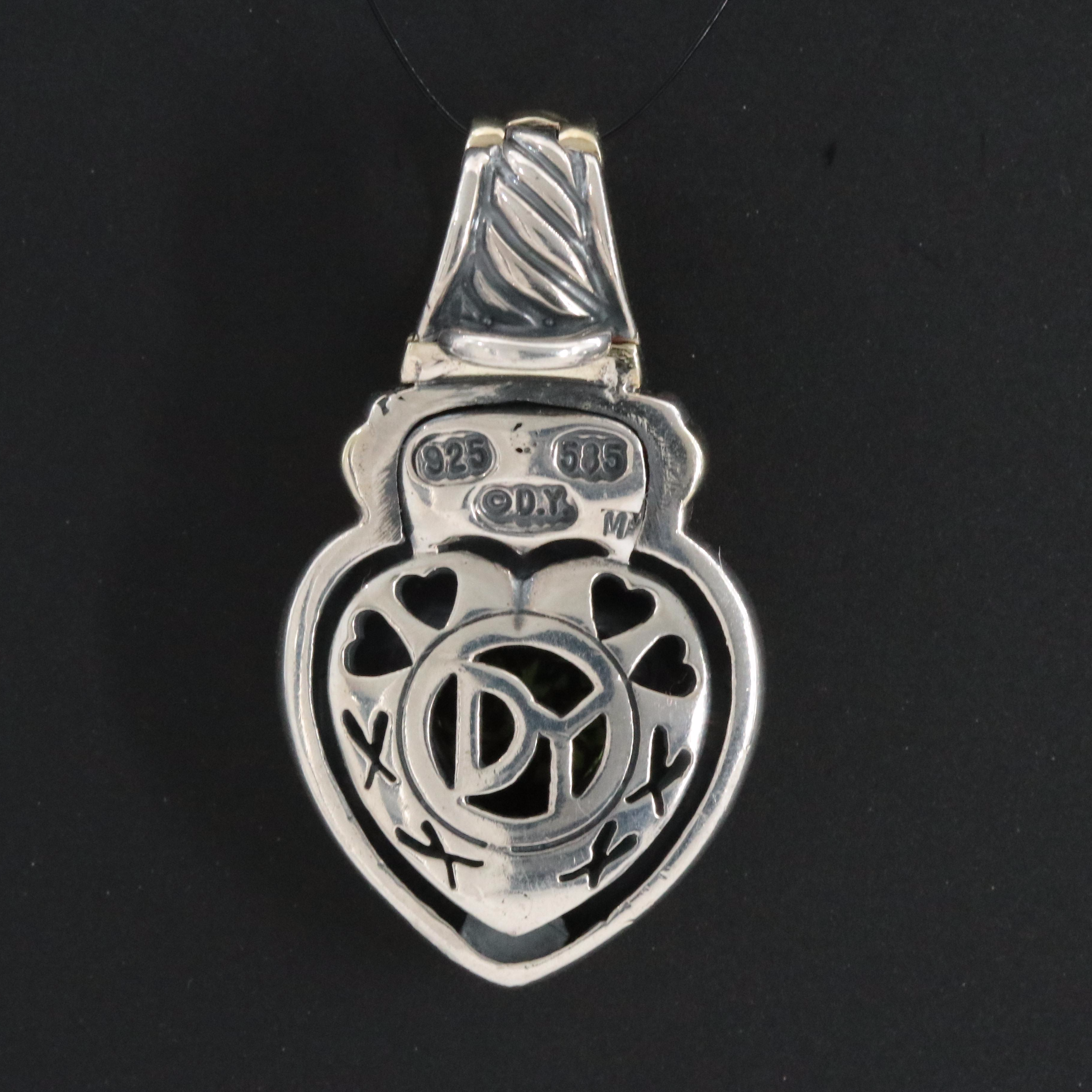 David Yurman Sterling, 14K and Peridot Heart Enhancer Pendant