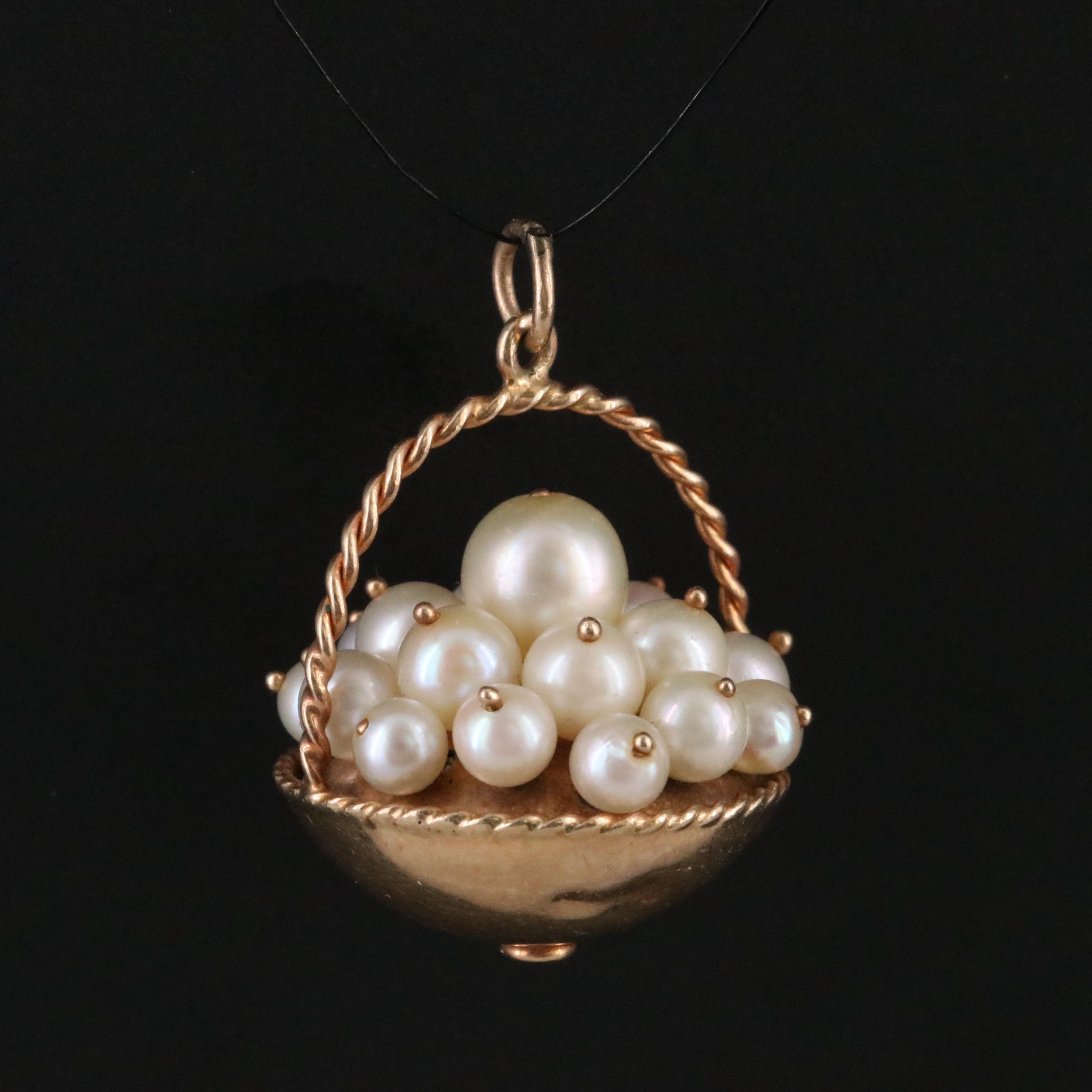 14K Pearl Basket Pendant