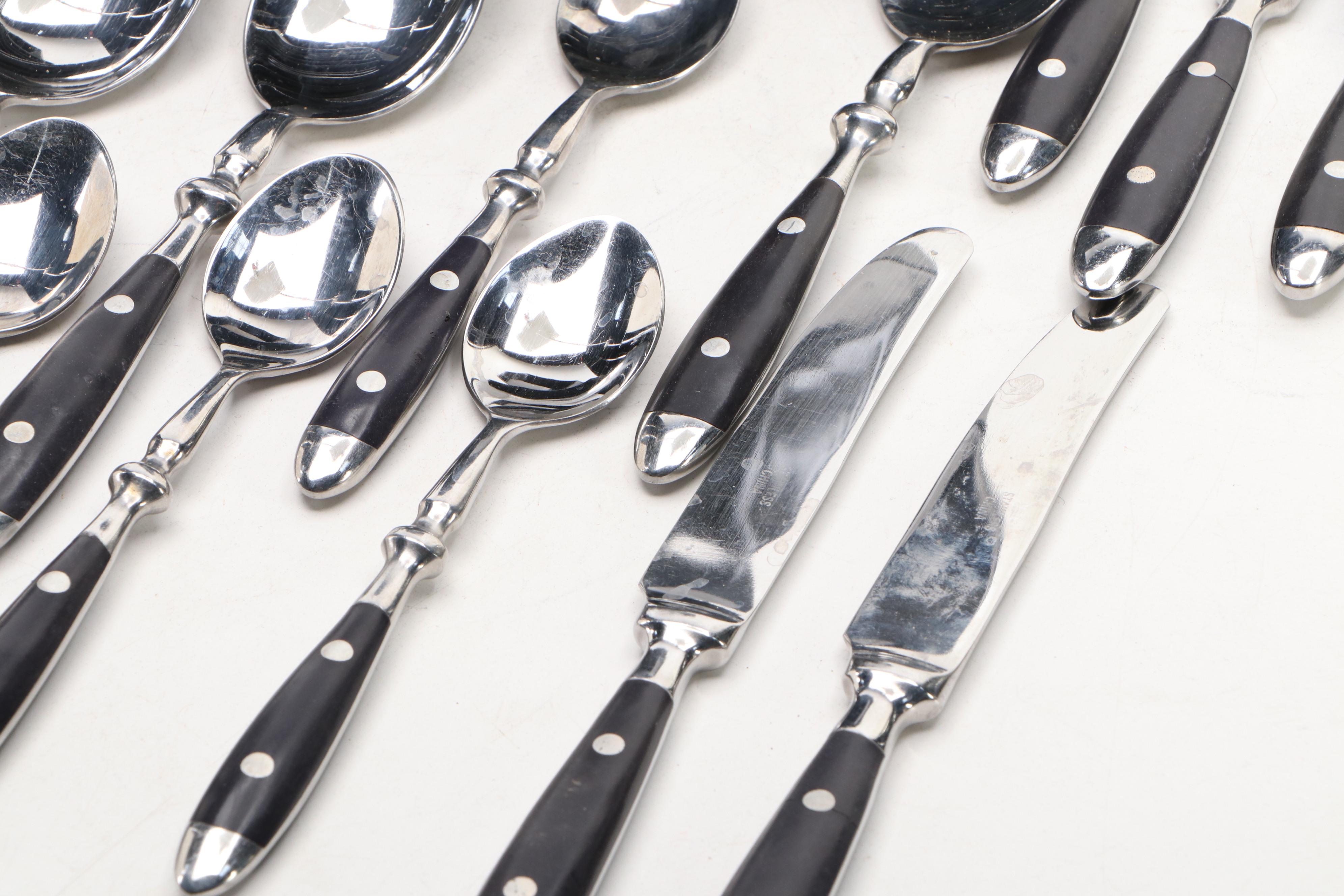 Rivet Handle Stainless Steel Flatware with Black Ceramic Plates