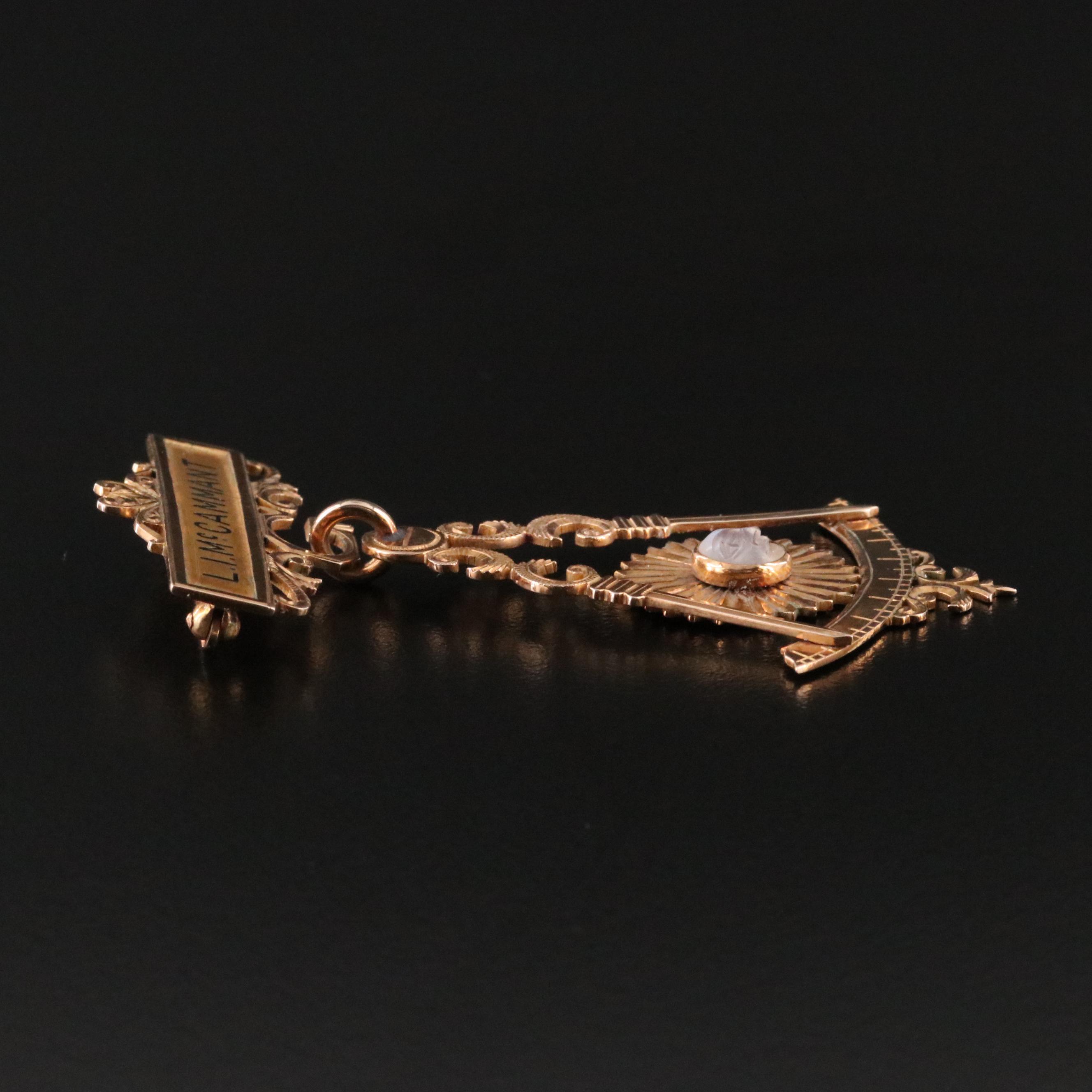 Masonic 10K Carved Moonstone Pin