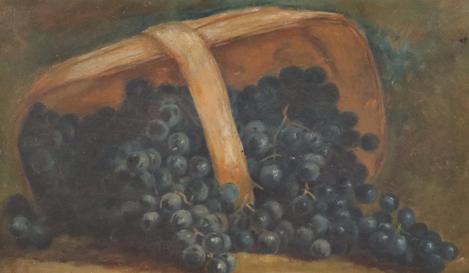 Zoe Anderson Norris Still Life Oil Painting of Grapes in Basket, Circa 1900