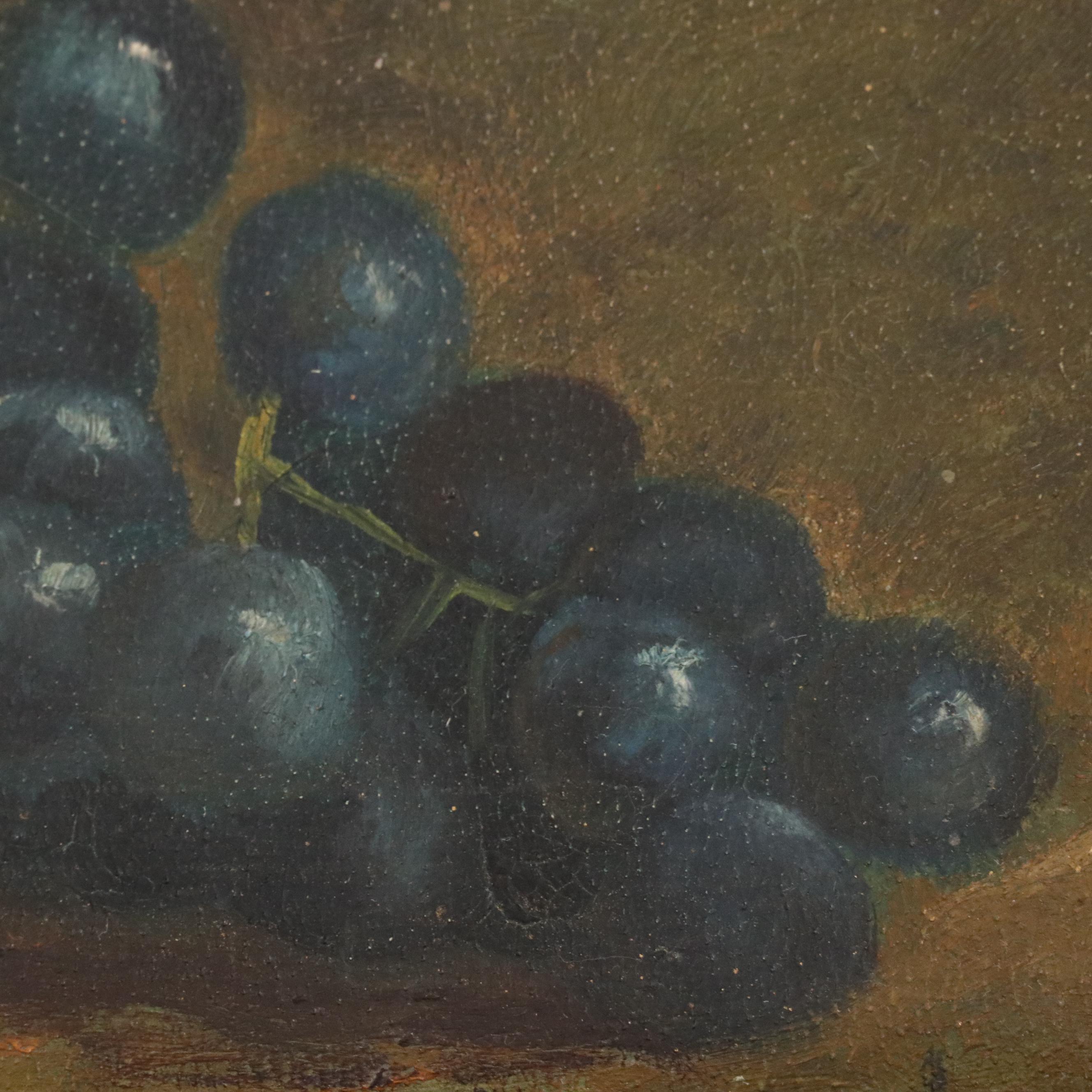 Zoe Anderson Norris Still Life Oil Painting of Grapes in Basket, Circa 1900
