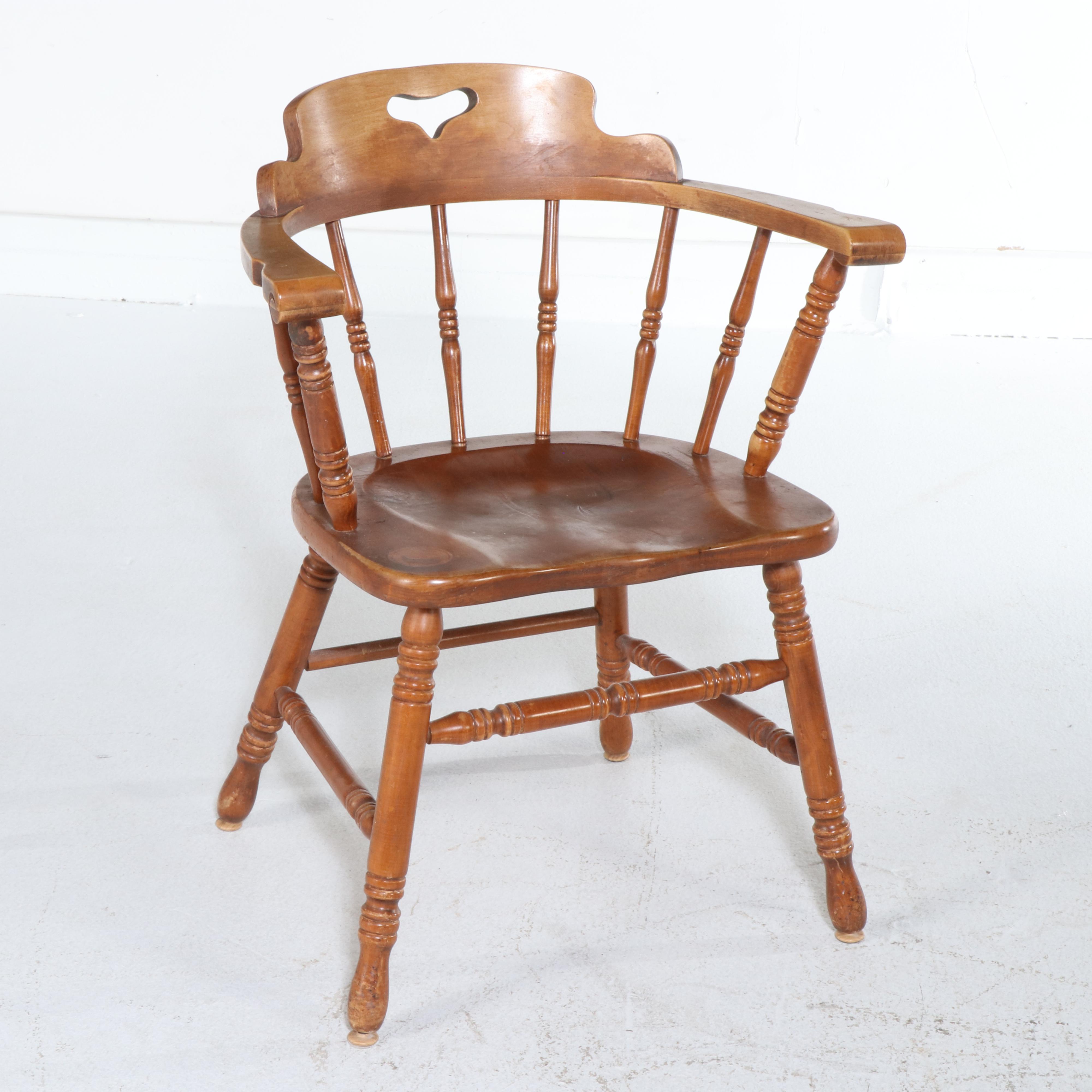 Set of Four American Colonial Style Maple Barrel Back Dining Chairs, Mid-20th C.