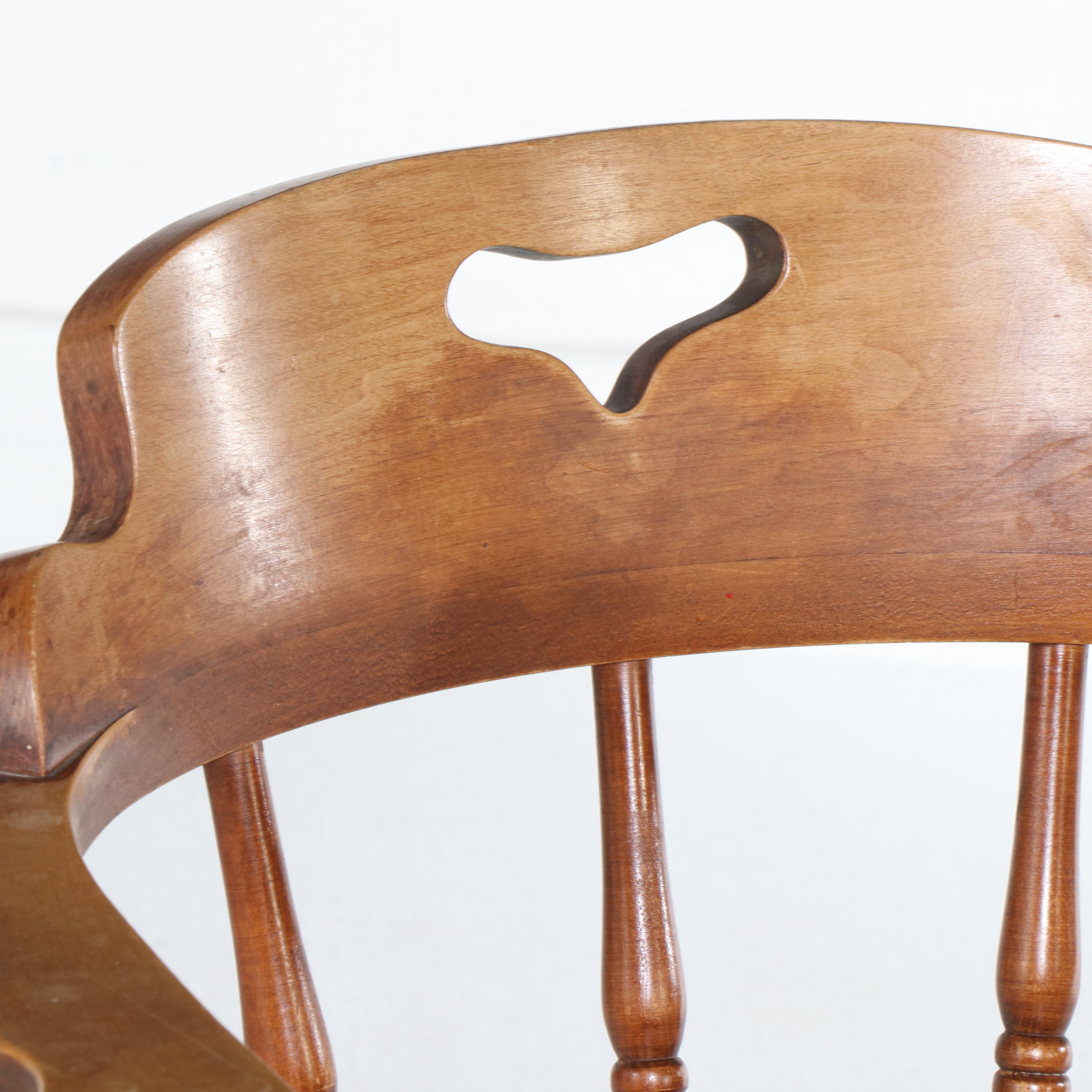 Set of Four American Colonial Style Maple Barrel Back Dining Chairs, Mid-20th C.