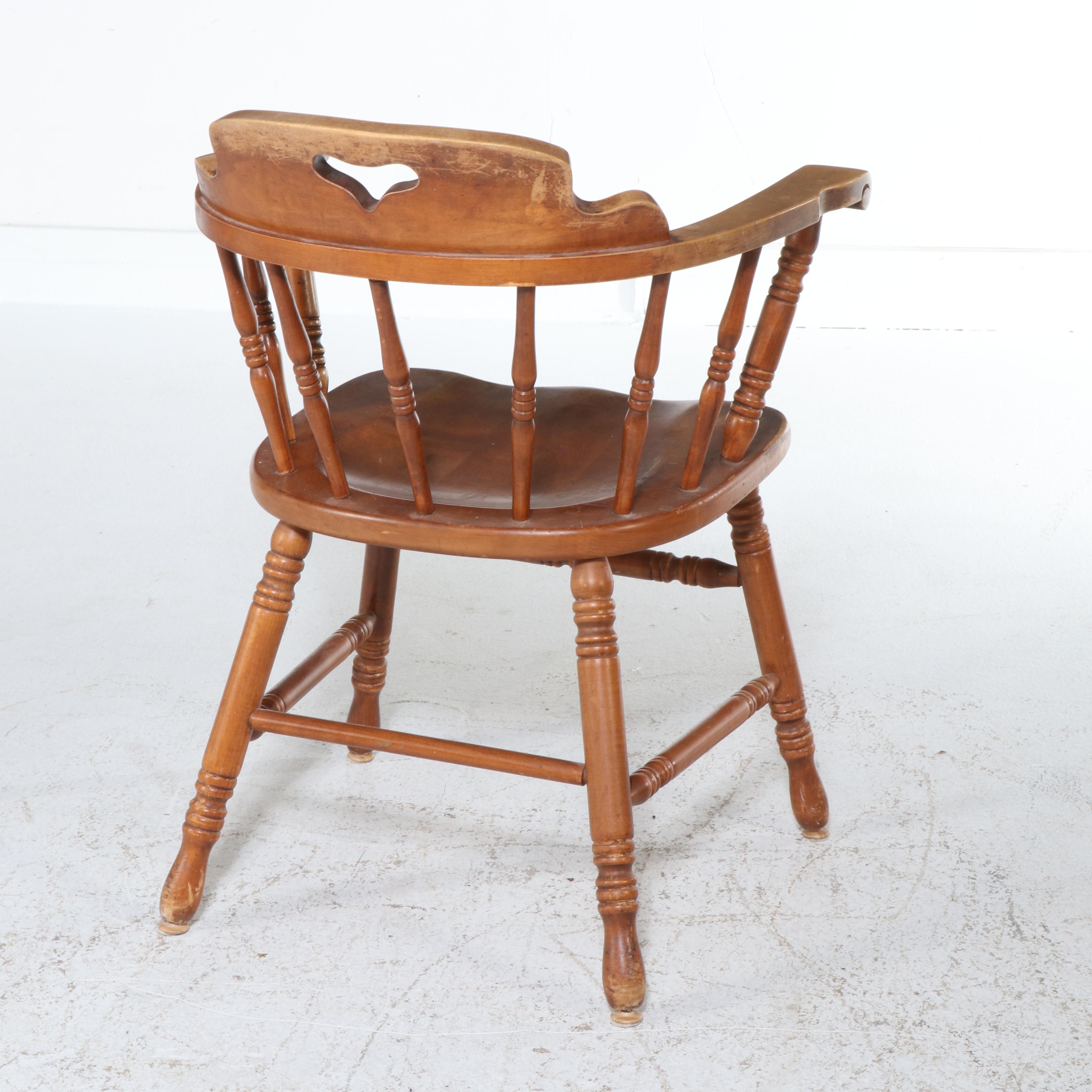 Set of Four American Colonial Style Maple Barrel Back Dining Chairs, Mid-20th C.