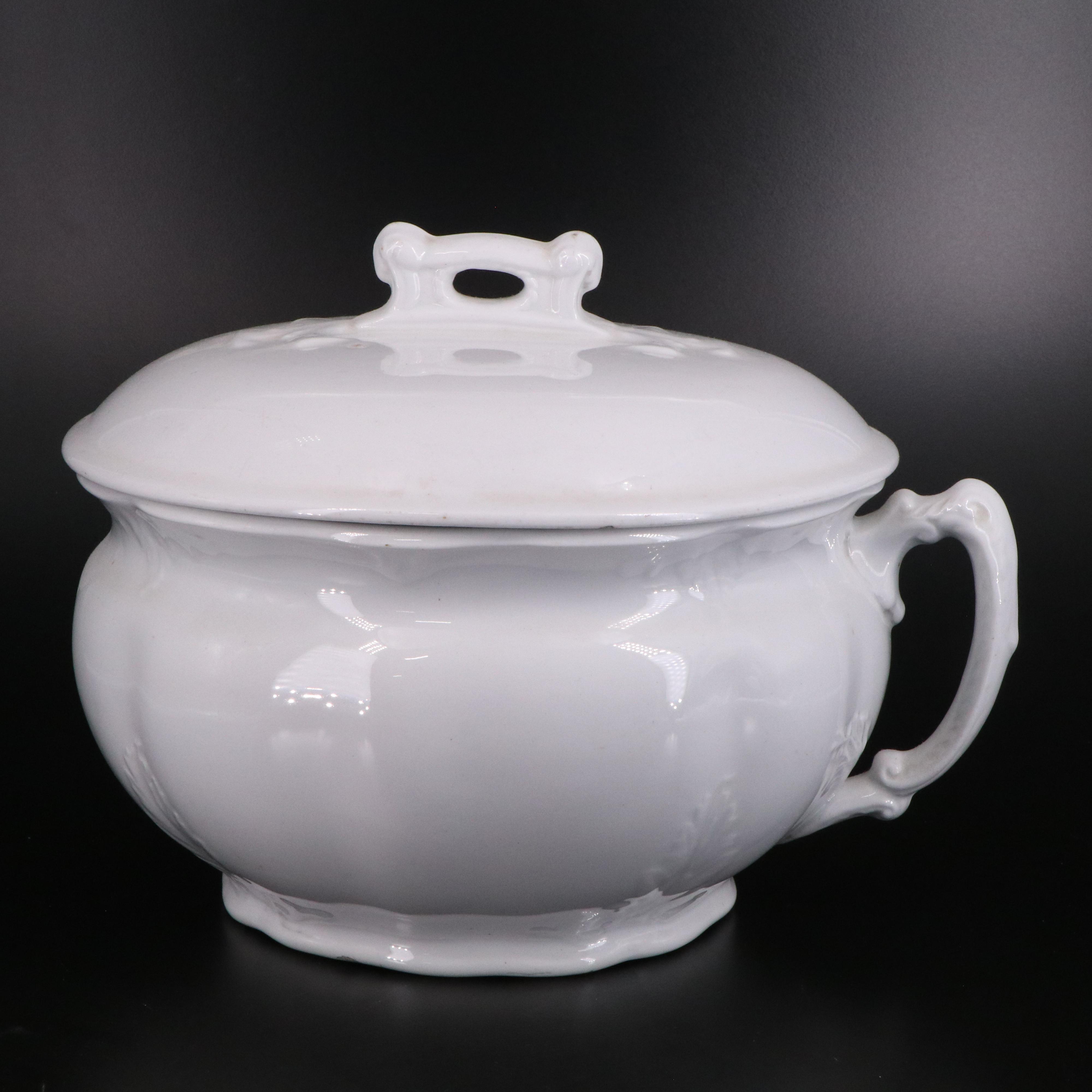 J & G Meakin Tureen with Other English Ironstone Chamber Pot and Soap Dish