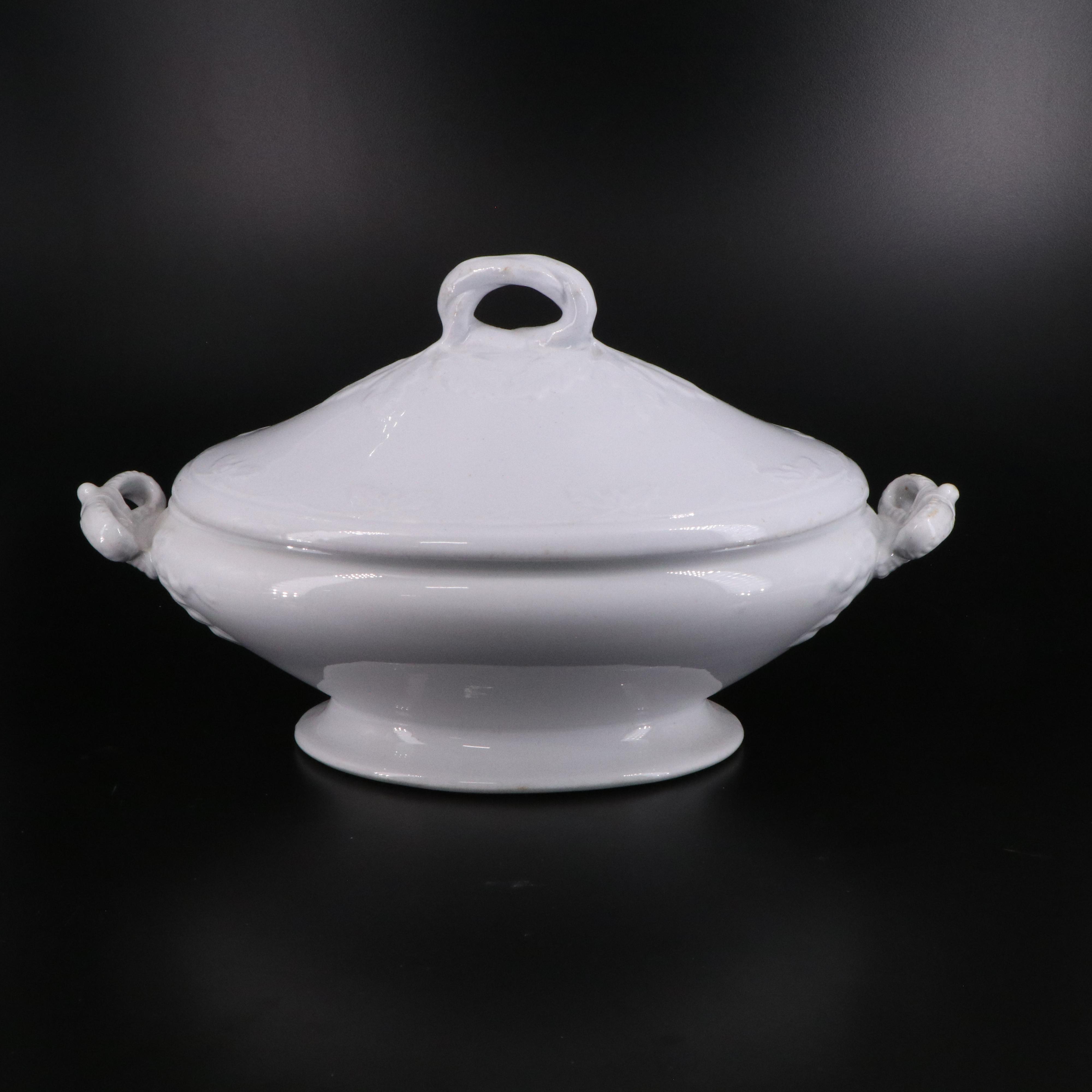 J & G Meakin Tureen with Other English Ironstone Chamber Pot and Soap Dish