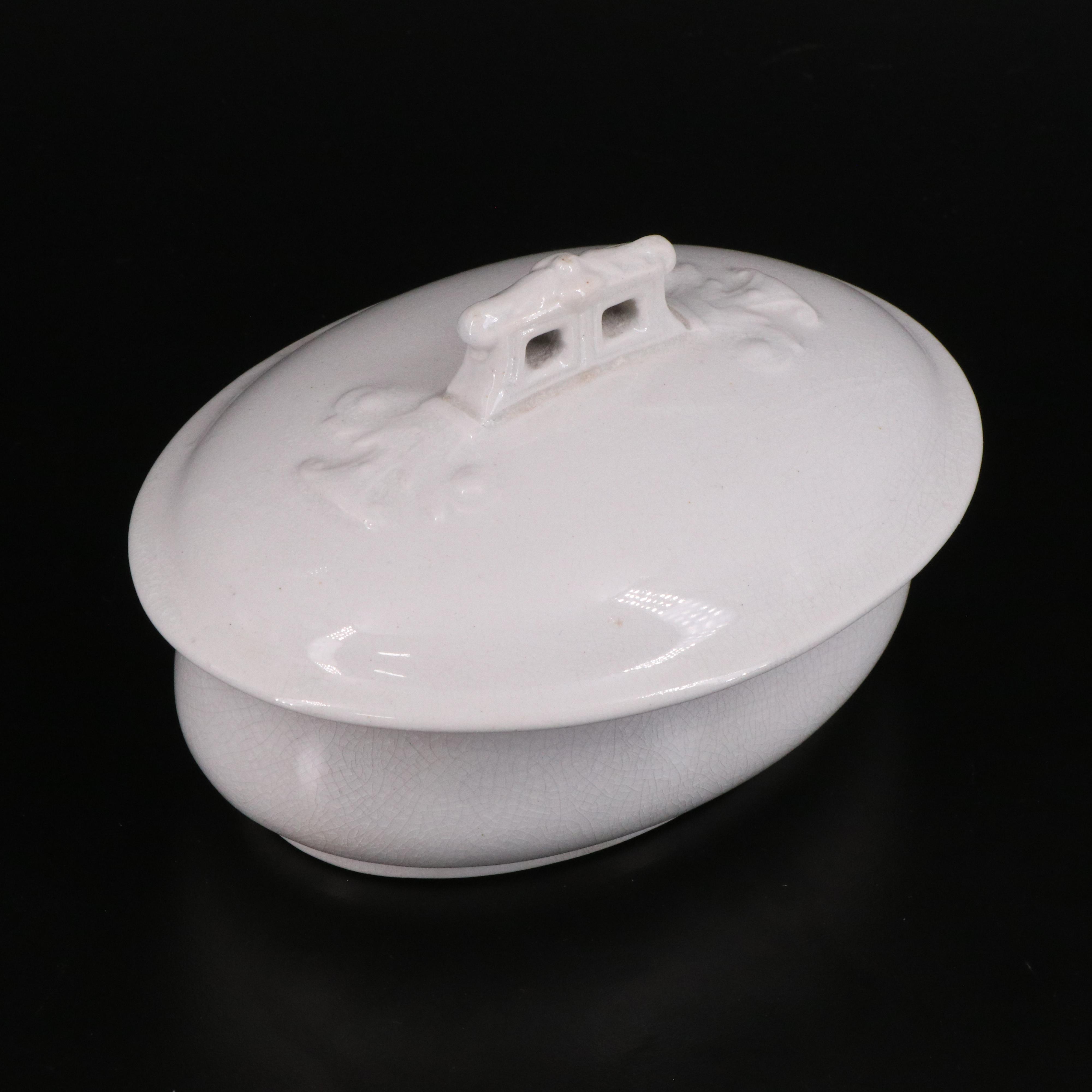 J & G Meakin Tureen with Other English Ironstone Chamber Pot and Soap Dish