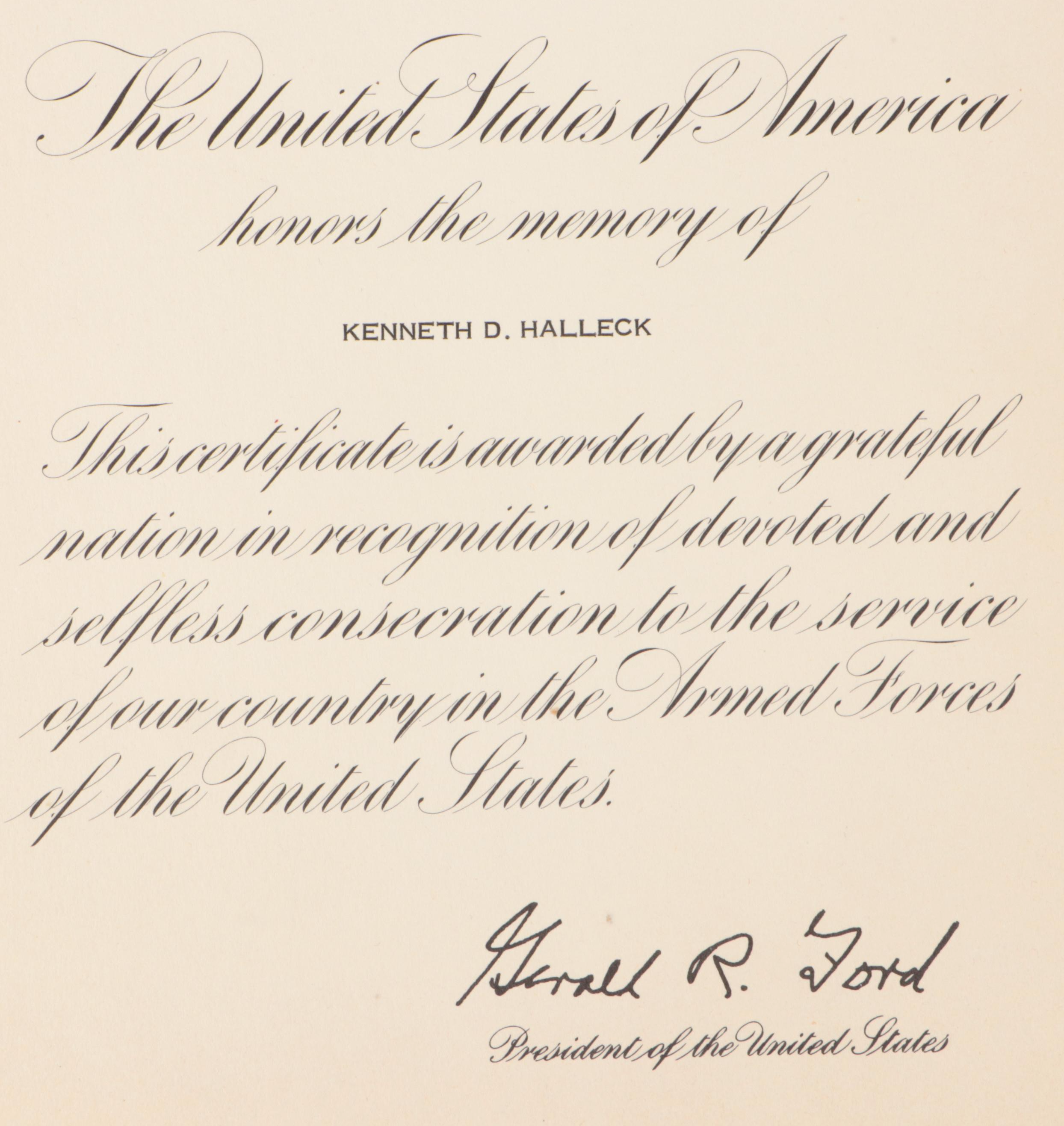 Gerald Ford Autopen Signed Award Certificate, 1974