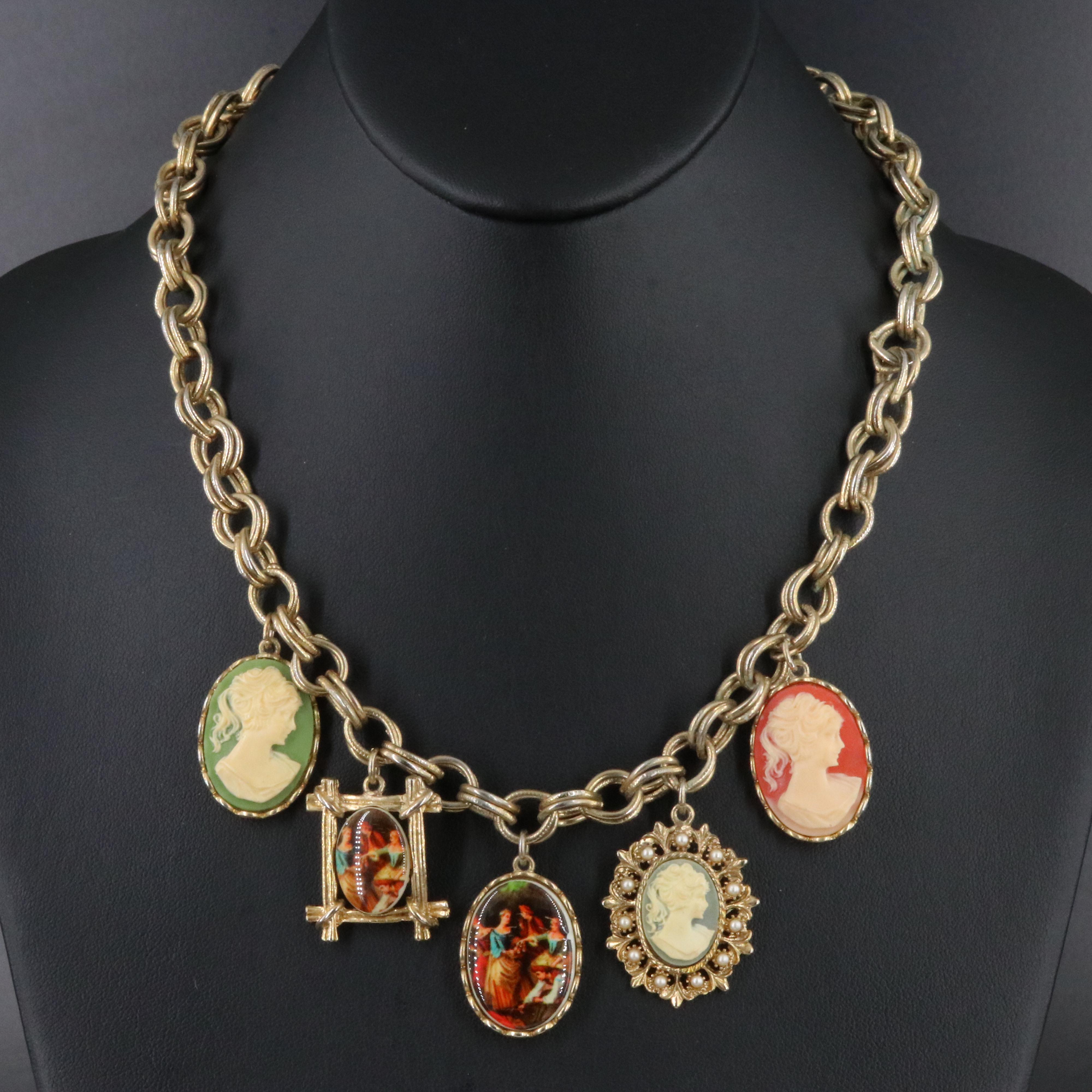 Resin Cameo and Glass Charm Necklace