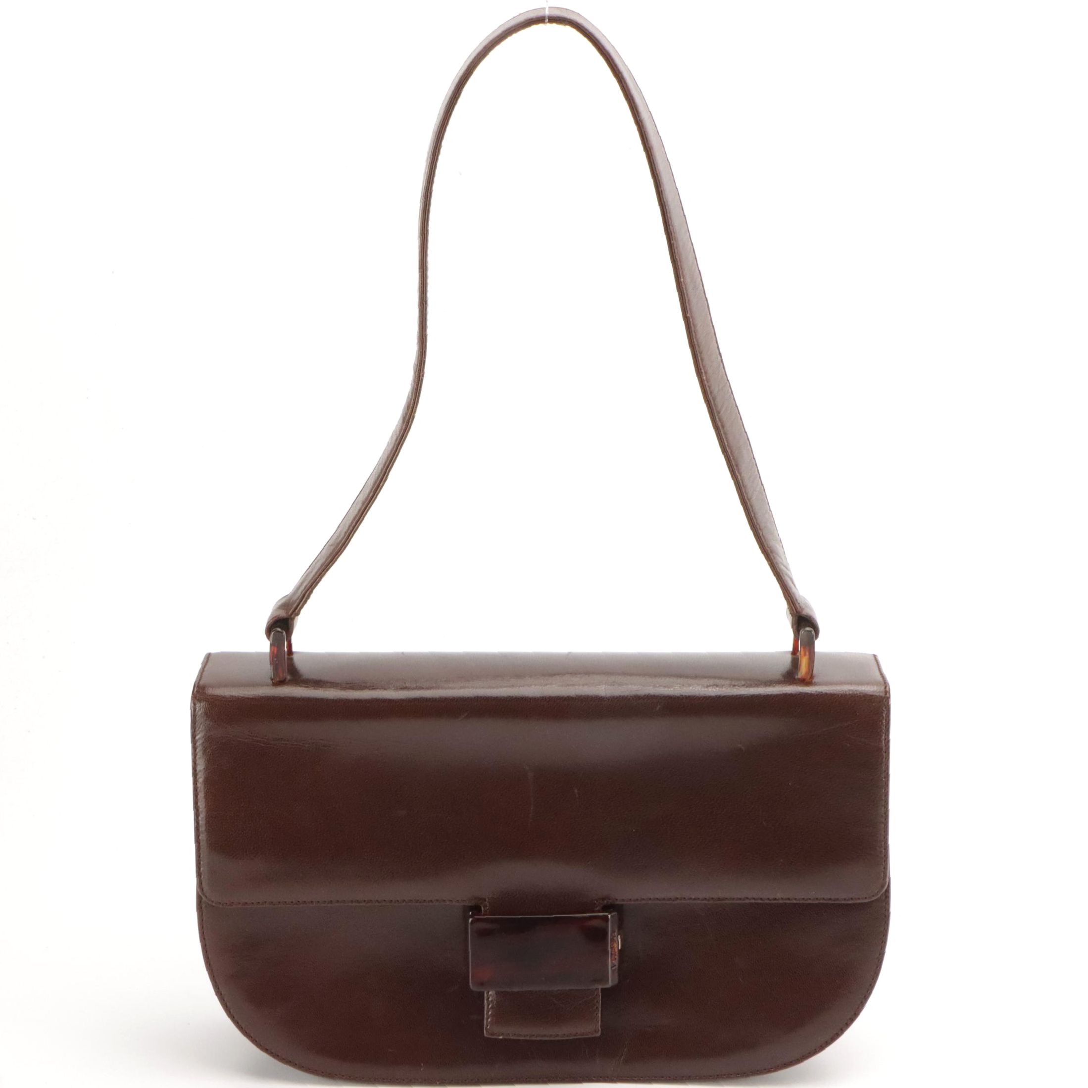 Prada Brown Leather Flap-Front Top Handle Shoulder Bag