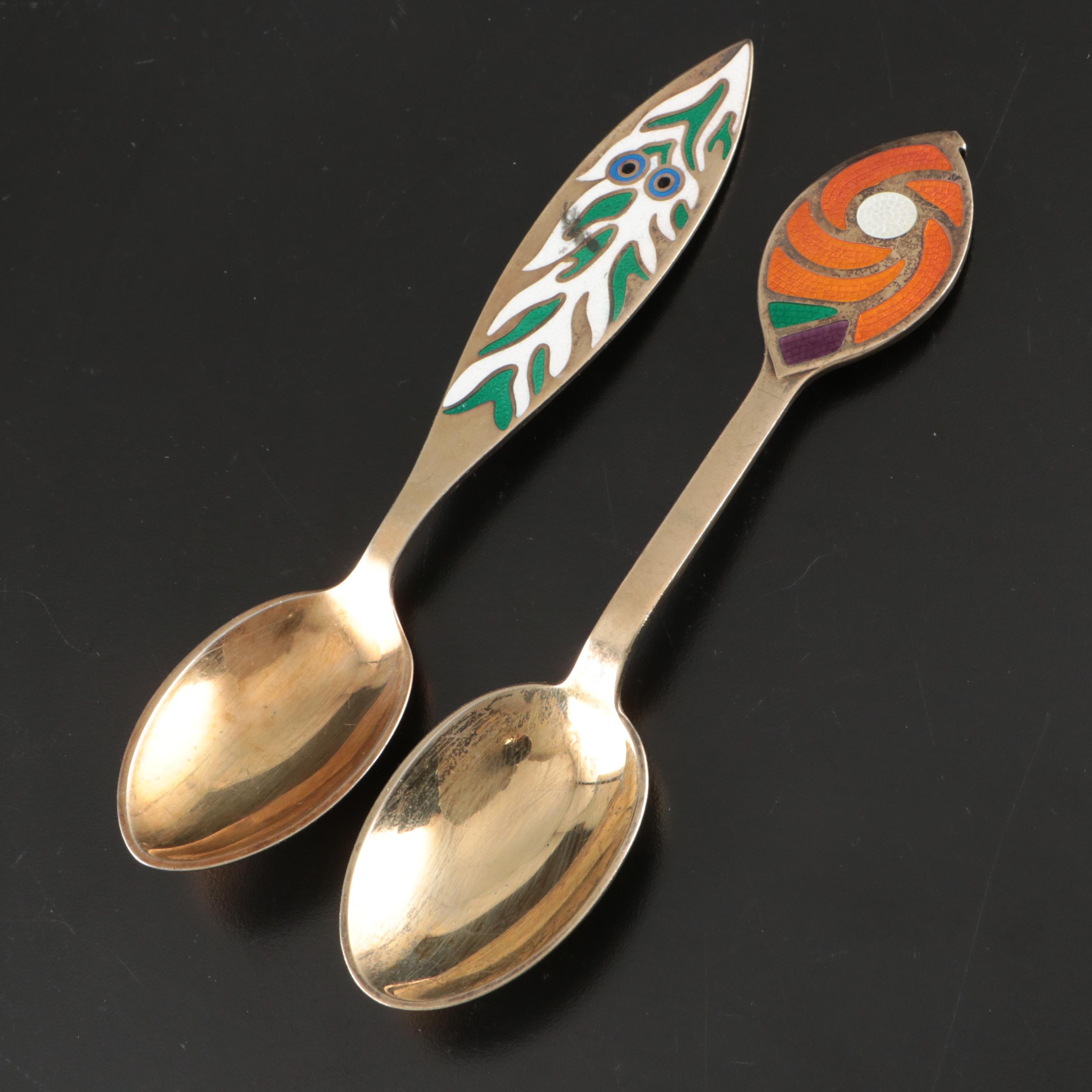 A. Michelsen Danish Modern Gilt Sterling Silver and Enamel Annual Spoons