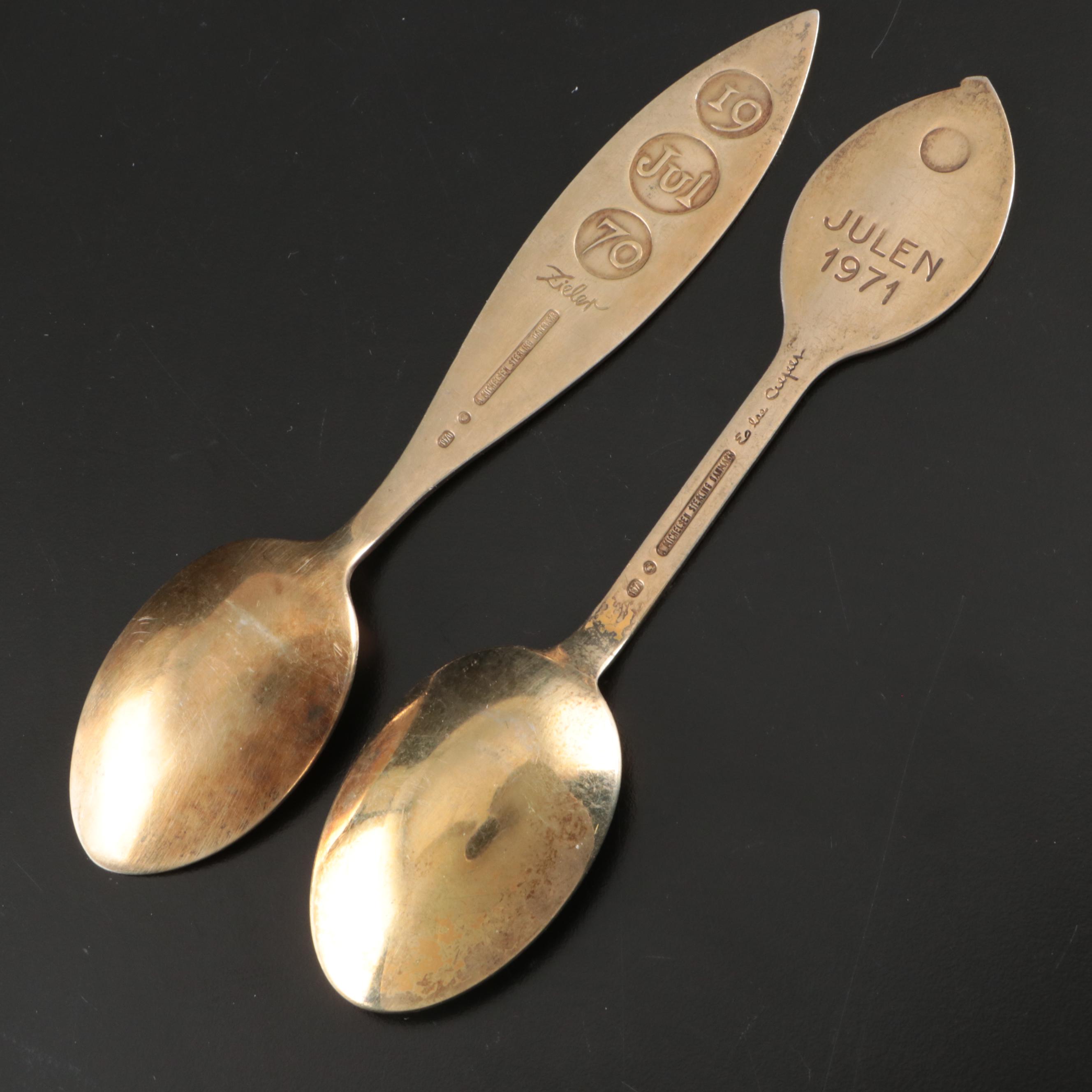 A. Michelsen Danish Modern Gilt Sterling Silver and Enamel Annual Spoons