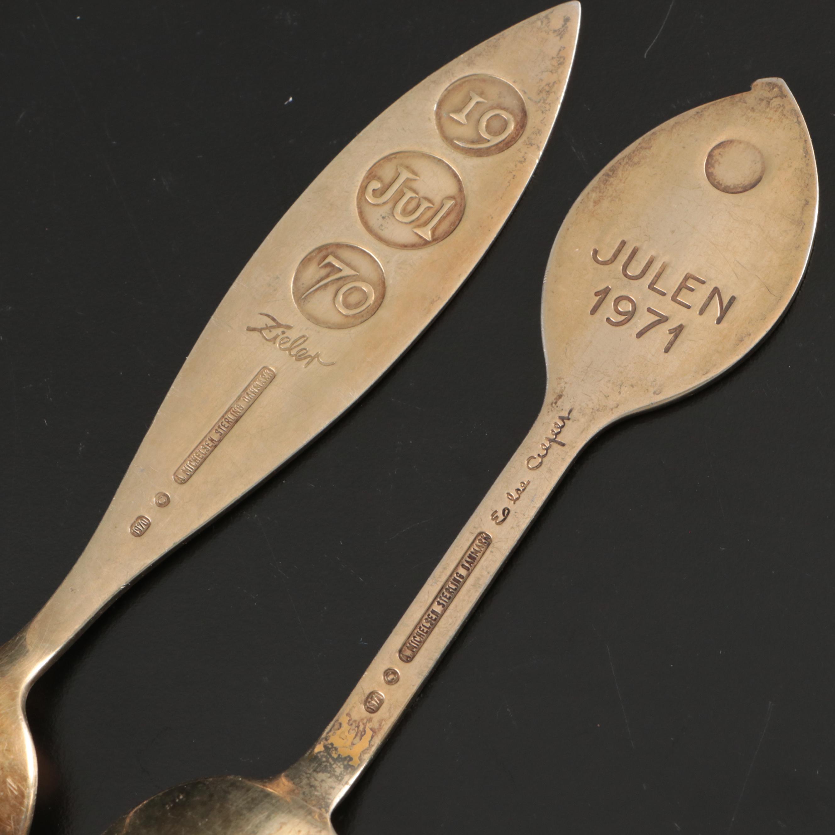 A. Michelsen Danish Modern Gilt Sterling Silver and Enamel Annual Spoons
