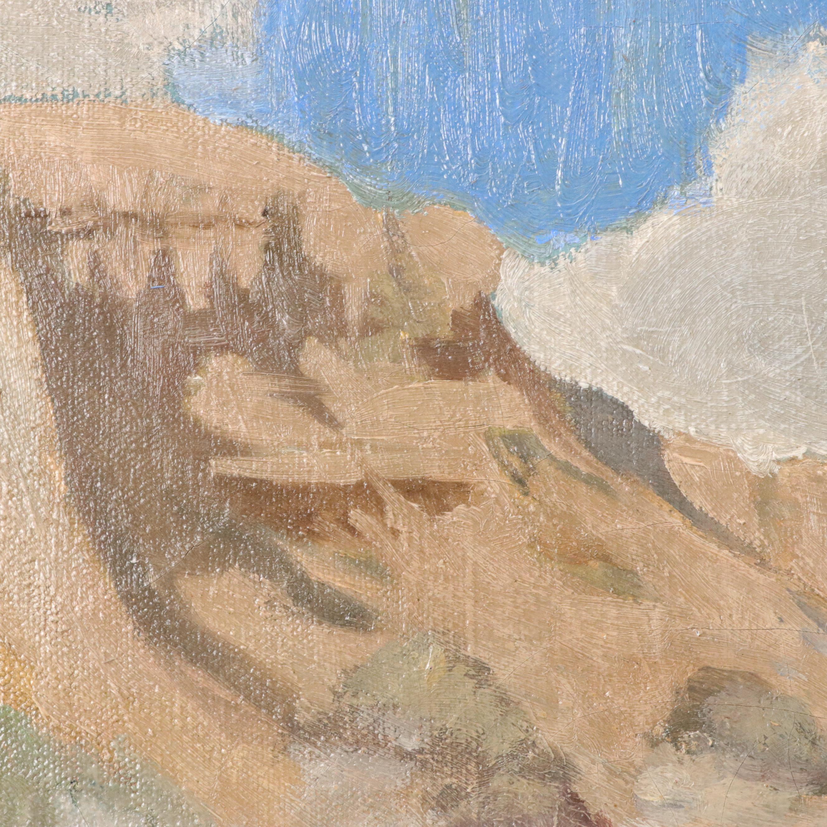 Harold Yeiter Western Genre Oil Painting of Naitve Americans on Horseback, 1931