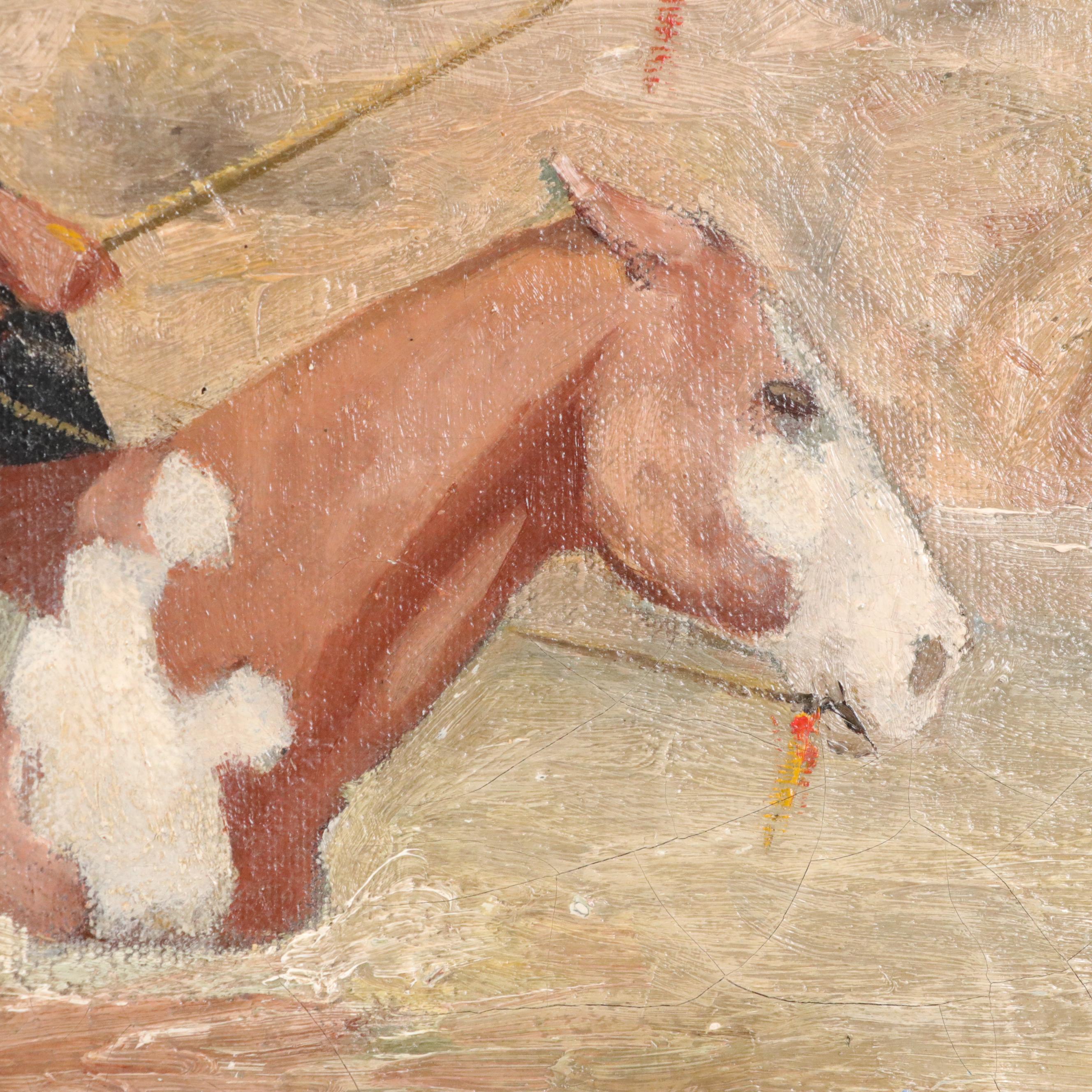 Harold Yeiter Western Genre Oil Painting of Naitve Americans on Horseback, 1931