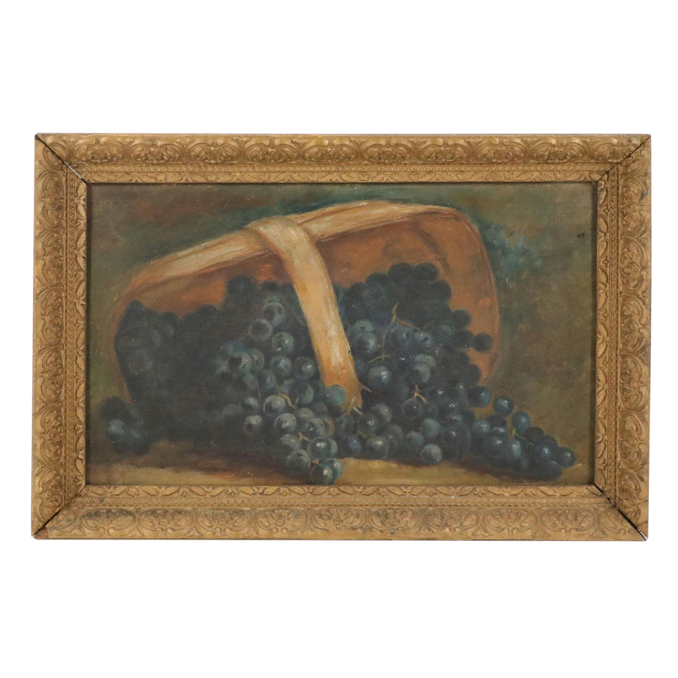 Zoe Anderson Norris Still Life Oil Painting of Grapes in Basket, Circa 1900