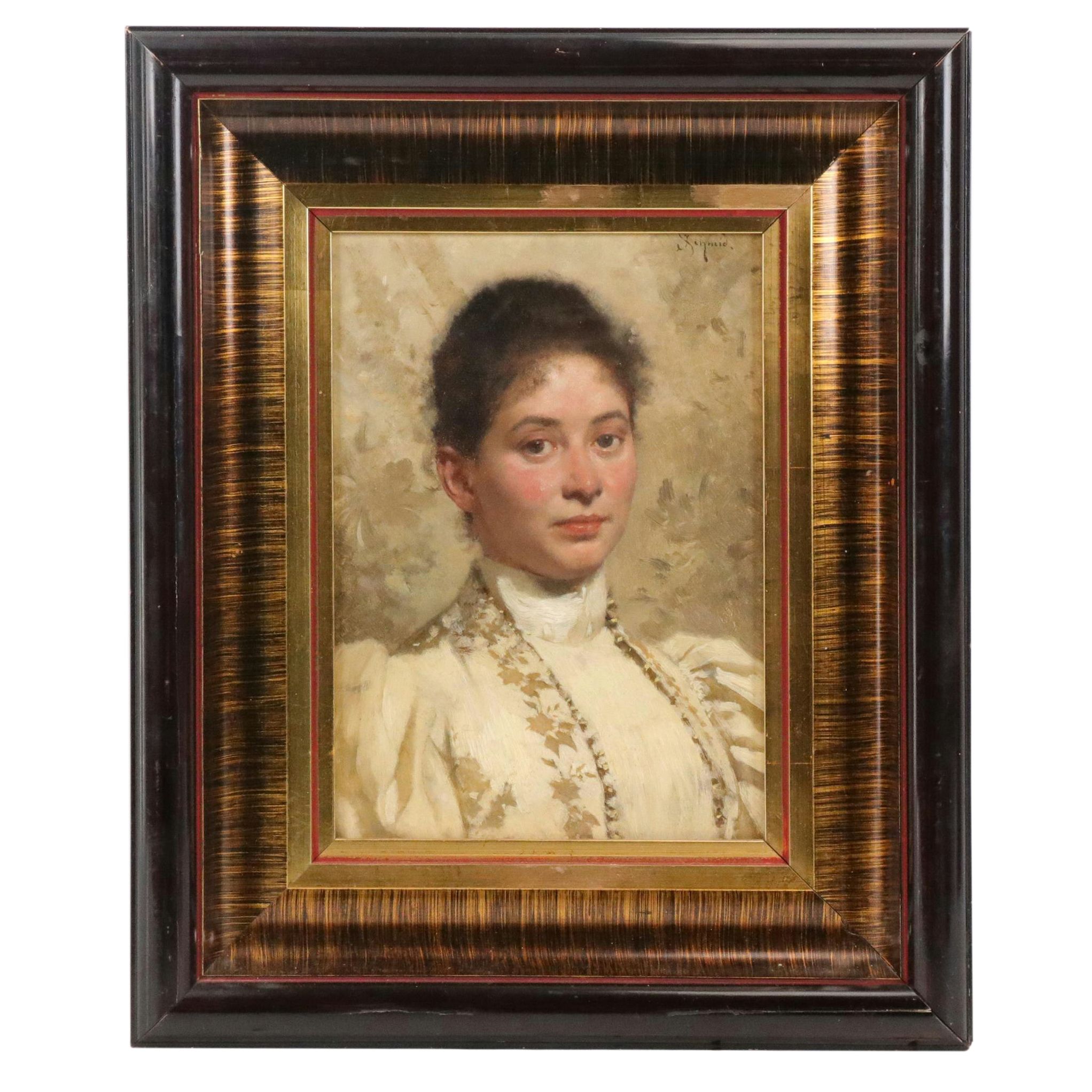 Julius Schmid Portrait Oil Painting of a Lady, Circa 1900