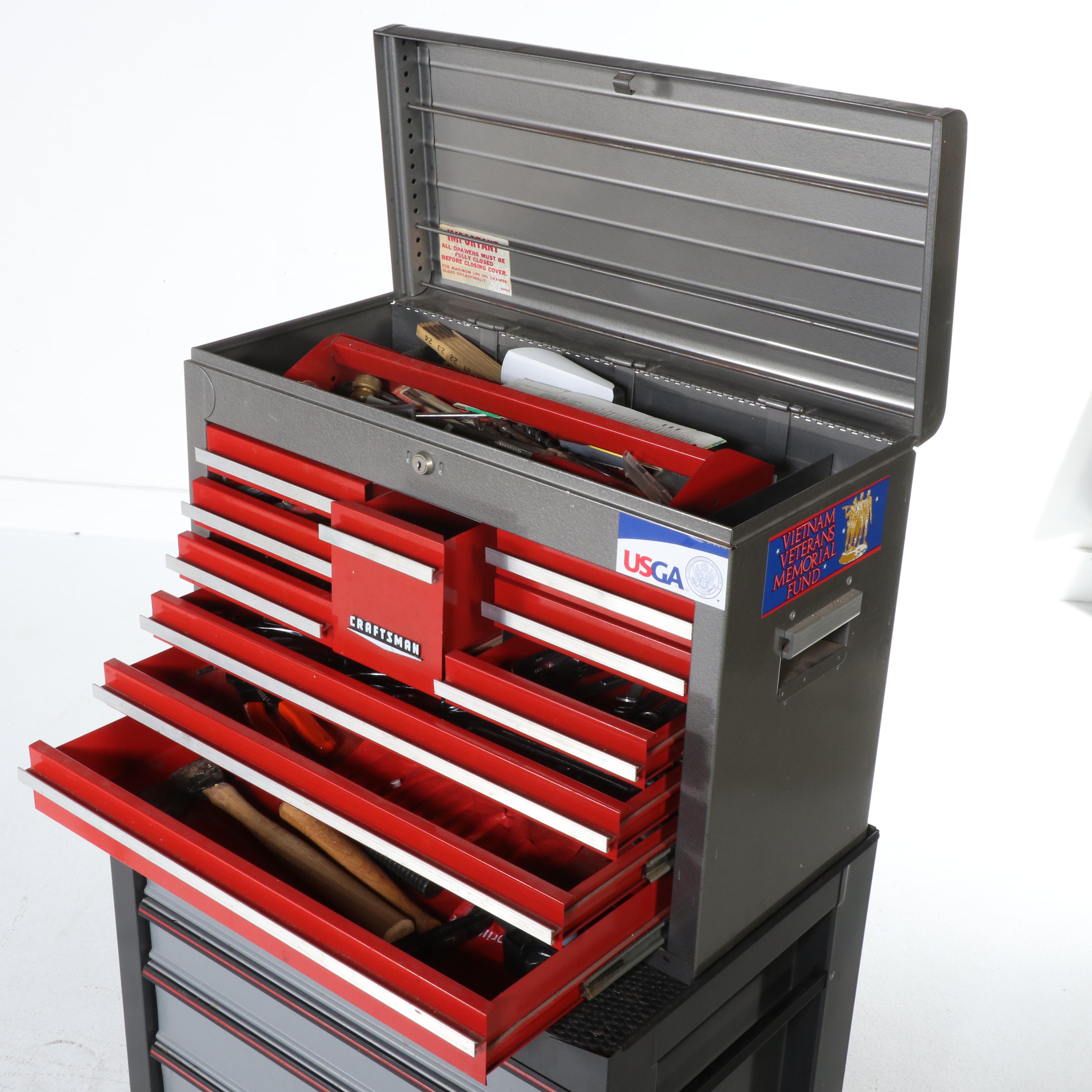 Craftsman Tool Chest with Griott's Garage Stool and Assorted Hand Tools