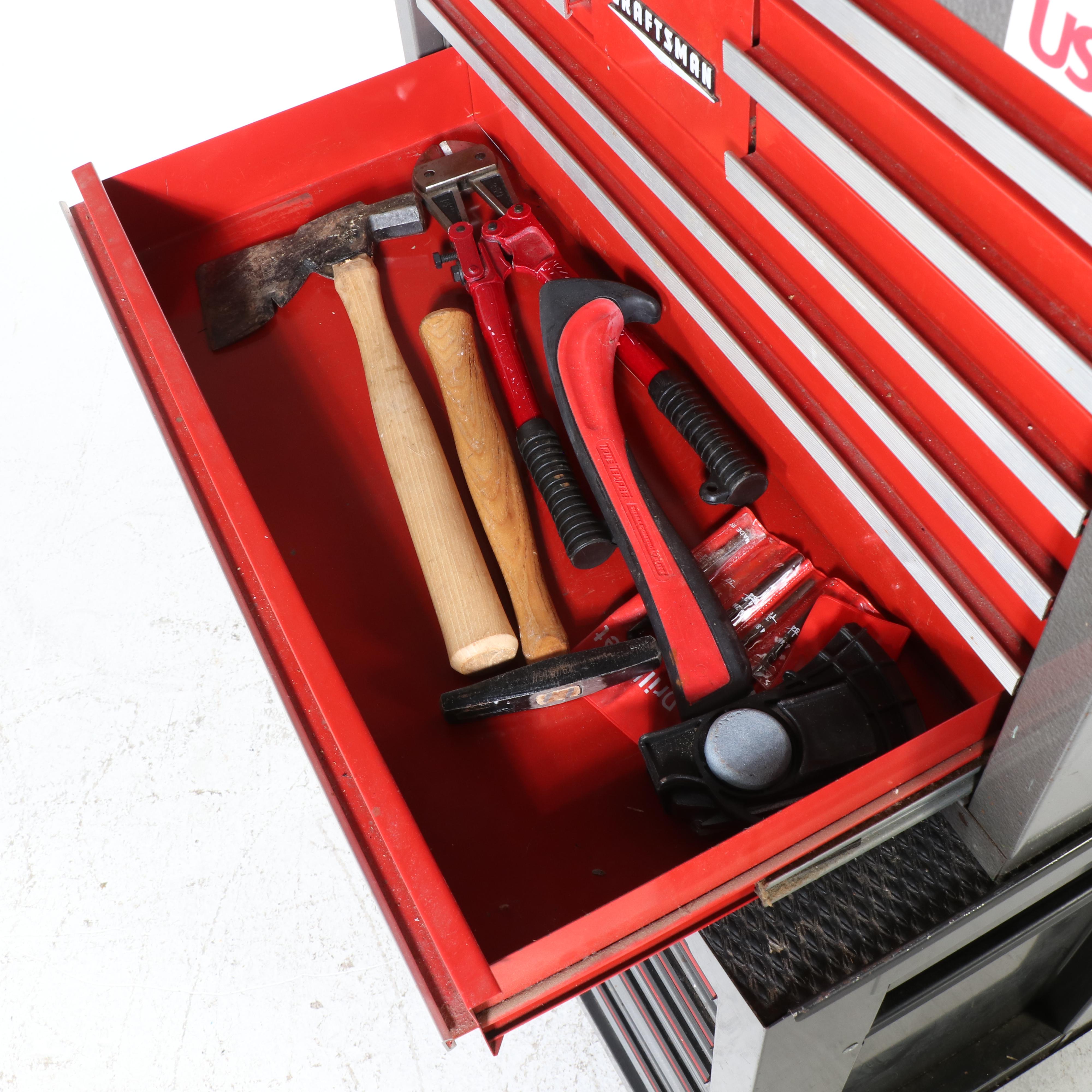 Craftsman Tool Chest with Griott's Garage Stool and Assorted Hand Tools