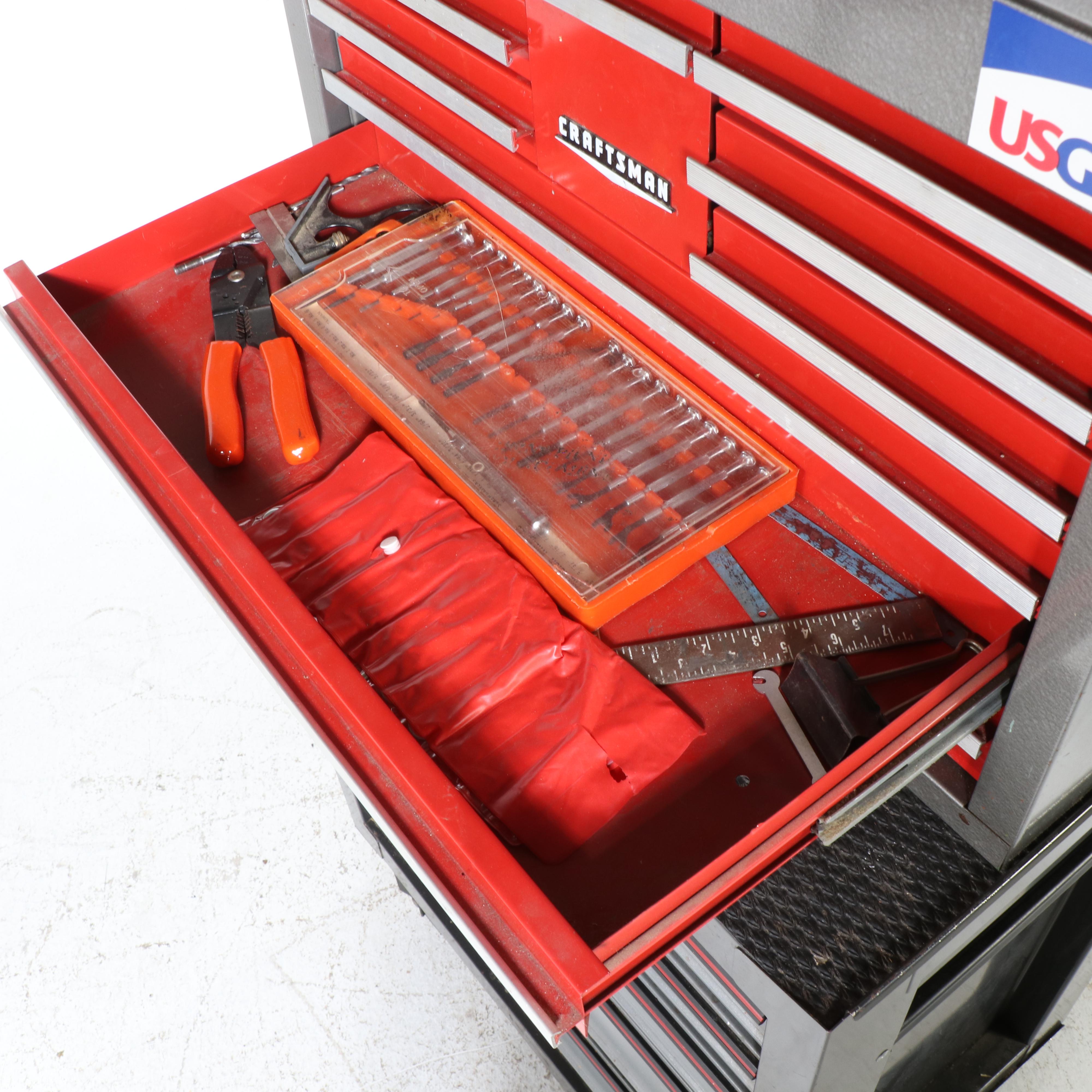Craftsman Tool Chest with Griott's Garage Stool and Assorted Hand Tools