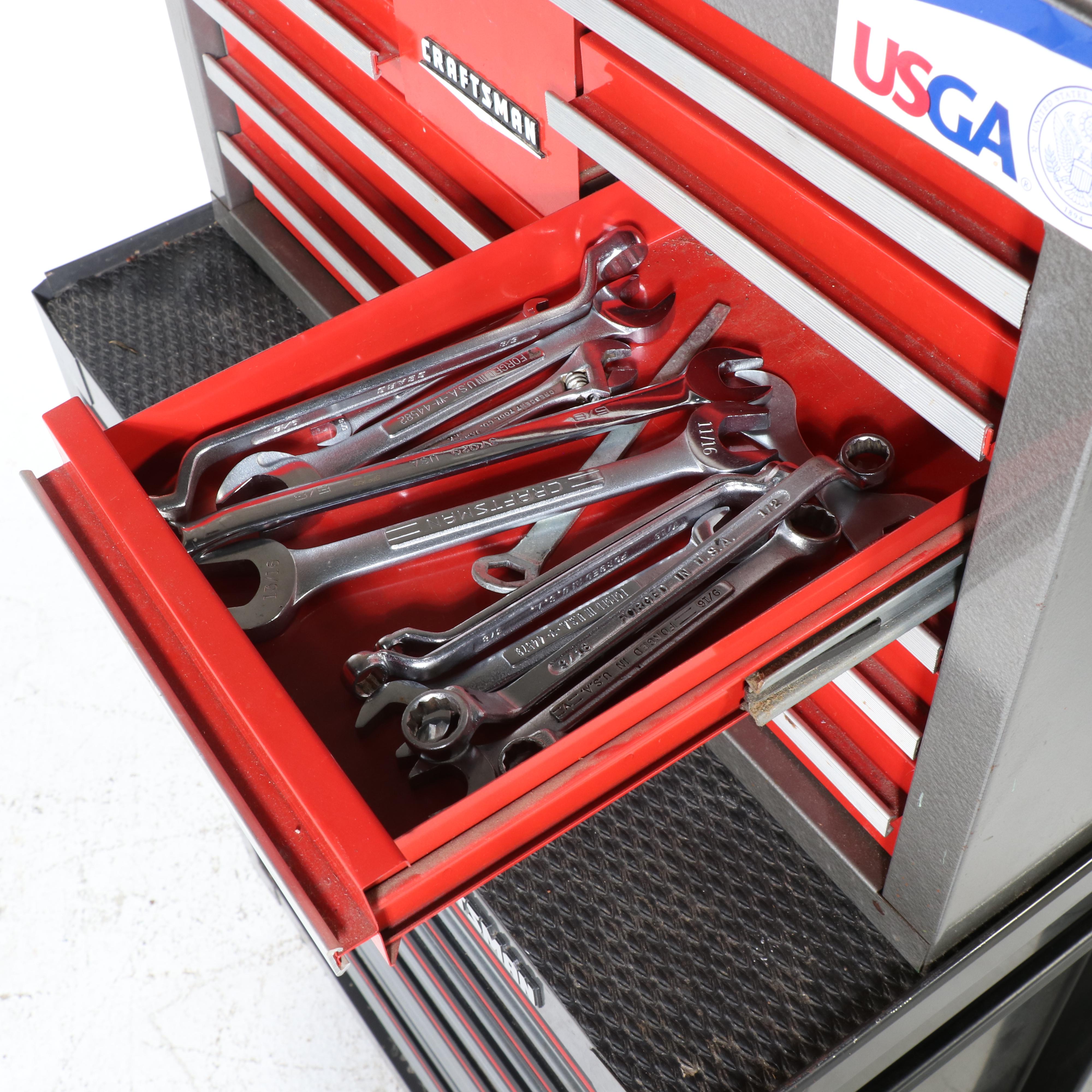 Craftsman Tool Chest with Griott's Garage Stool and Assorted Hand Tools