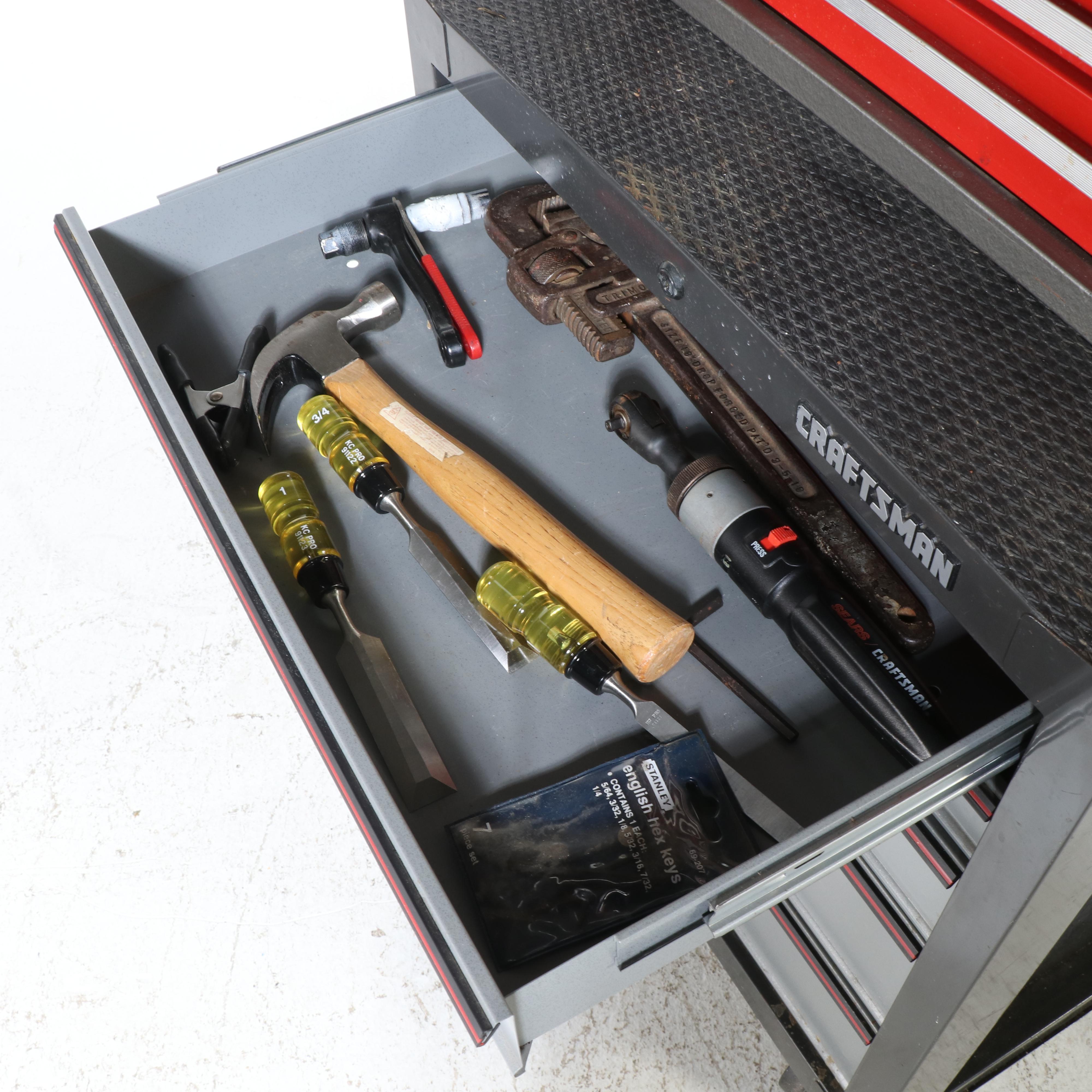 Craftsman Tool Chest with Griott's Garage Stool and Assorted Hand Tools