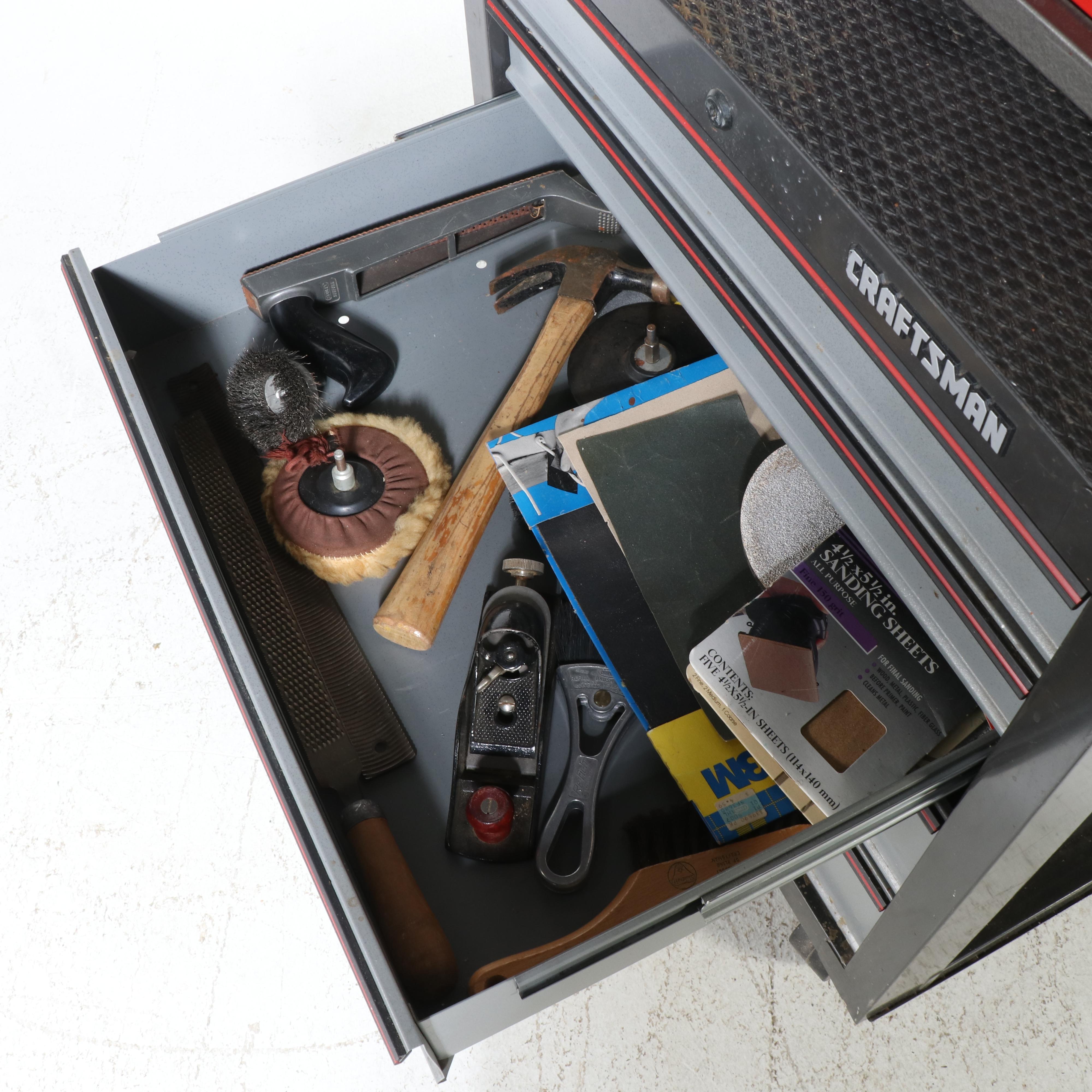 Craftsman Tool Chest with Griott's Garage Stool and Assorted Hand Tools