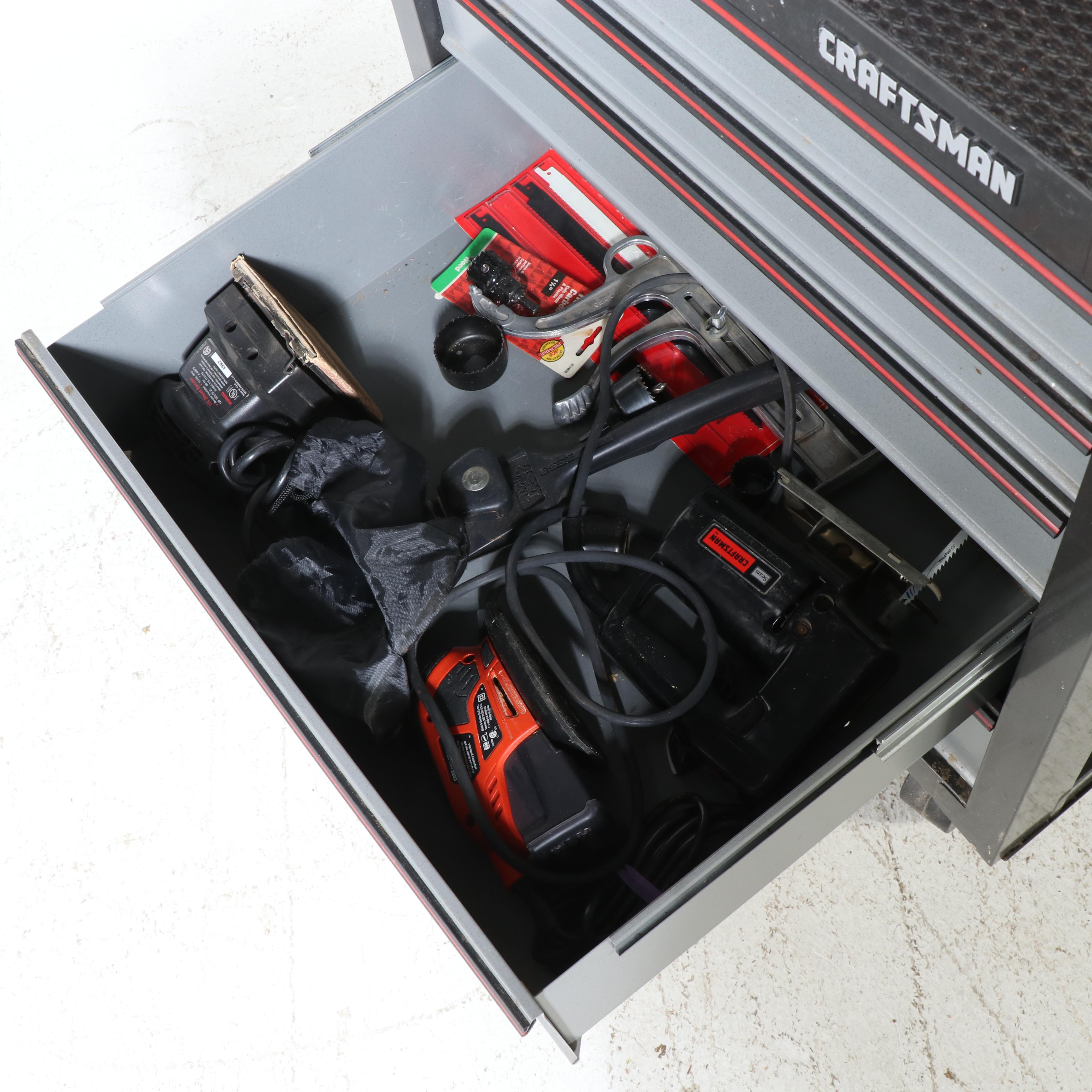 Craftsman Tool Chest with Griott's Garage Stool and Assorted Hand Tools