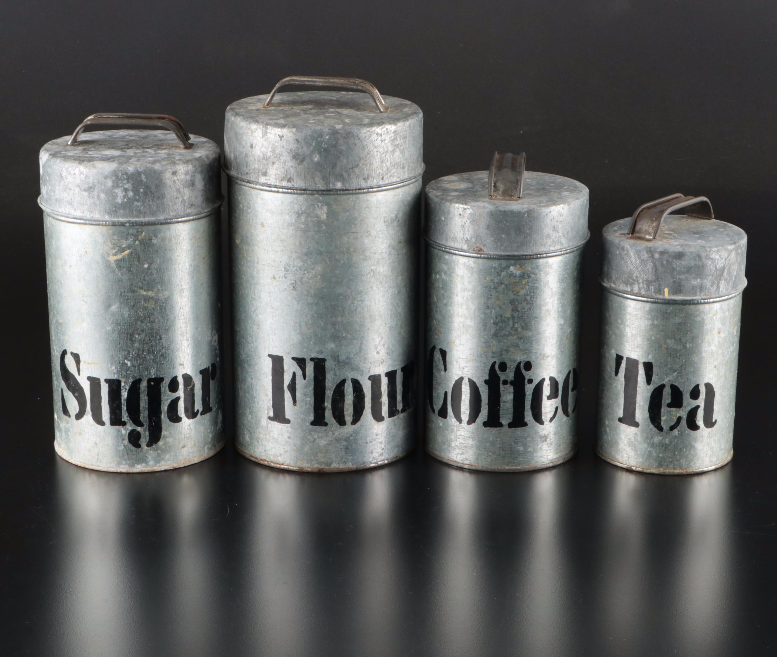 8 Qt Ceramic Dough Bowl with Galvanized Steel Canisters and Wire Basket