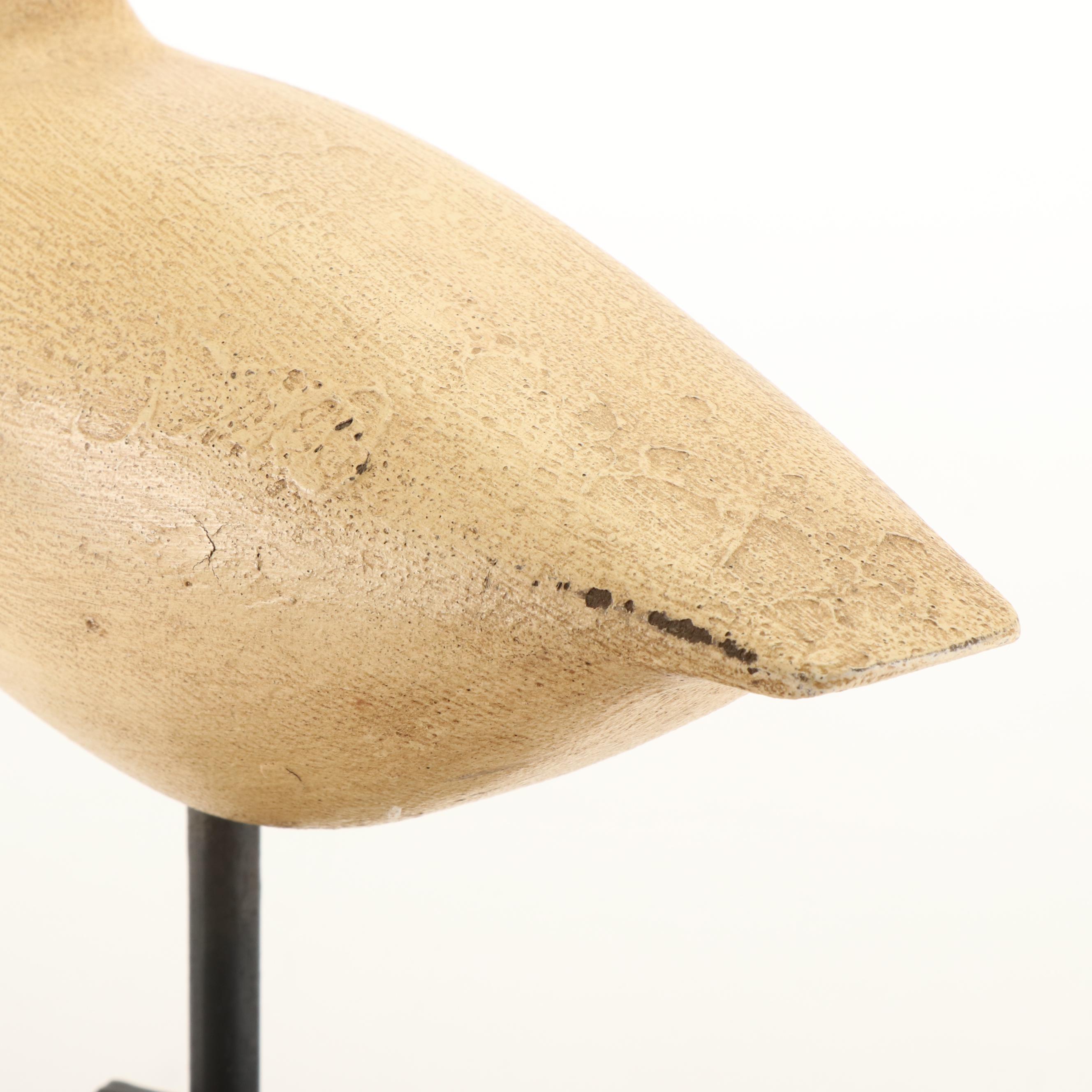 Robert Coleman Folk Art Carved Wood Goose on Stand with Faux Wood Swan Decoy