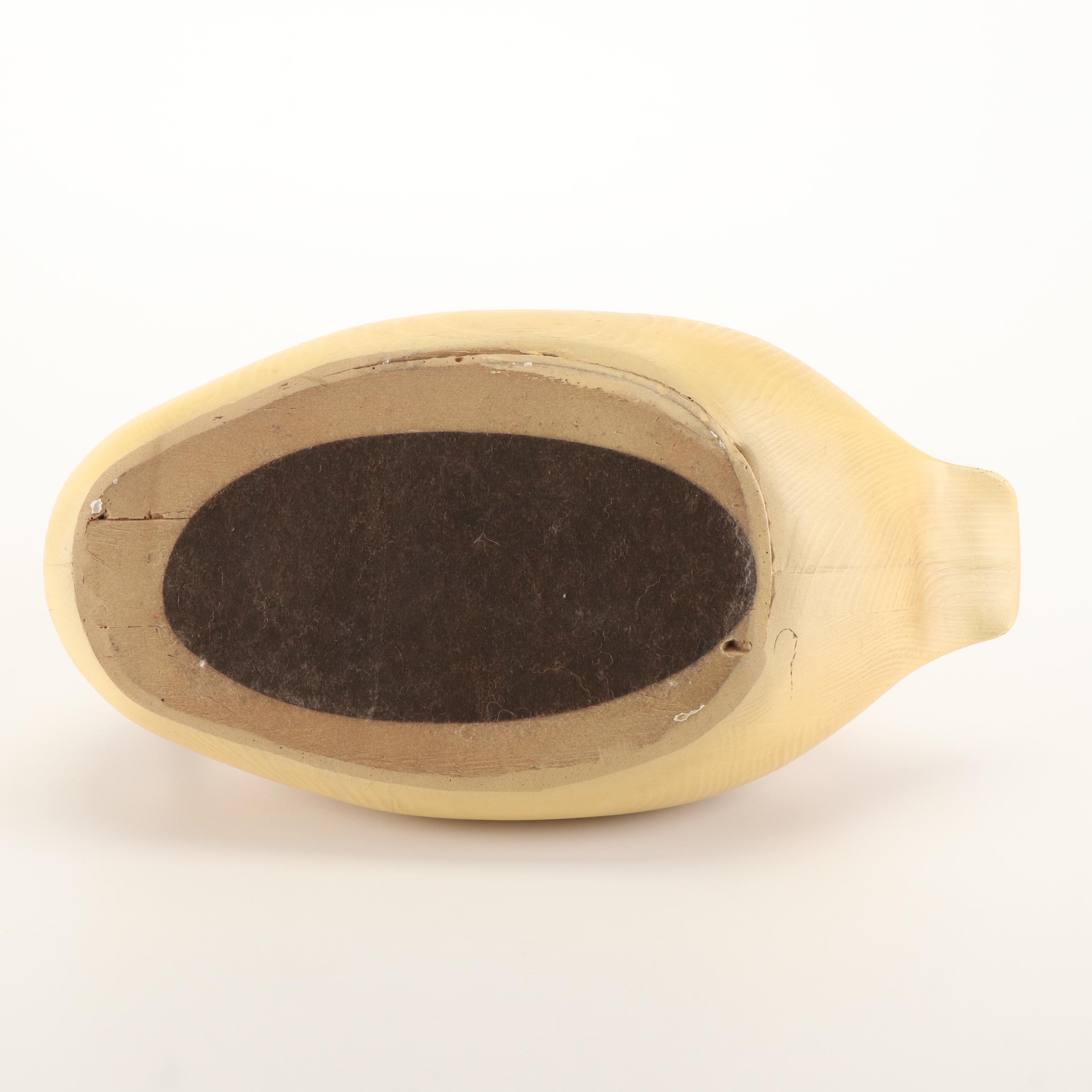 Robert Coleman Folk Art Carved Wood Goose on Stand with Faux Wood Swan Decoy