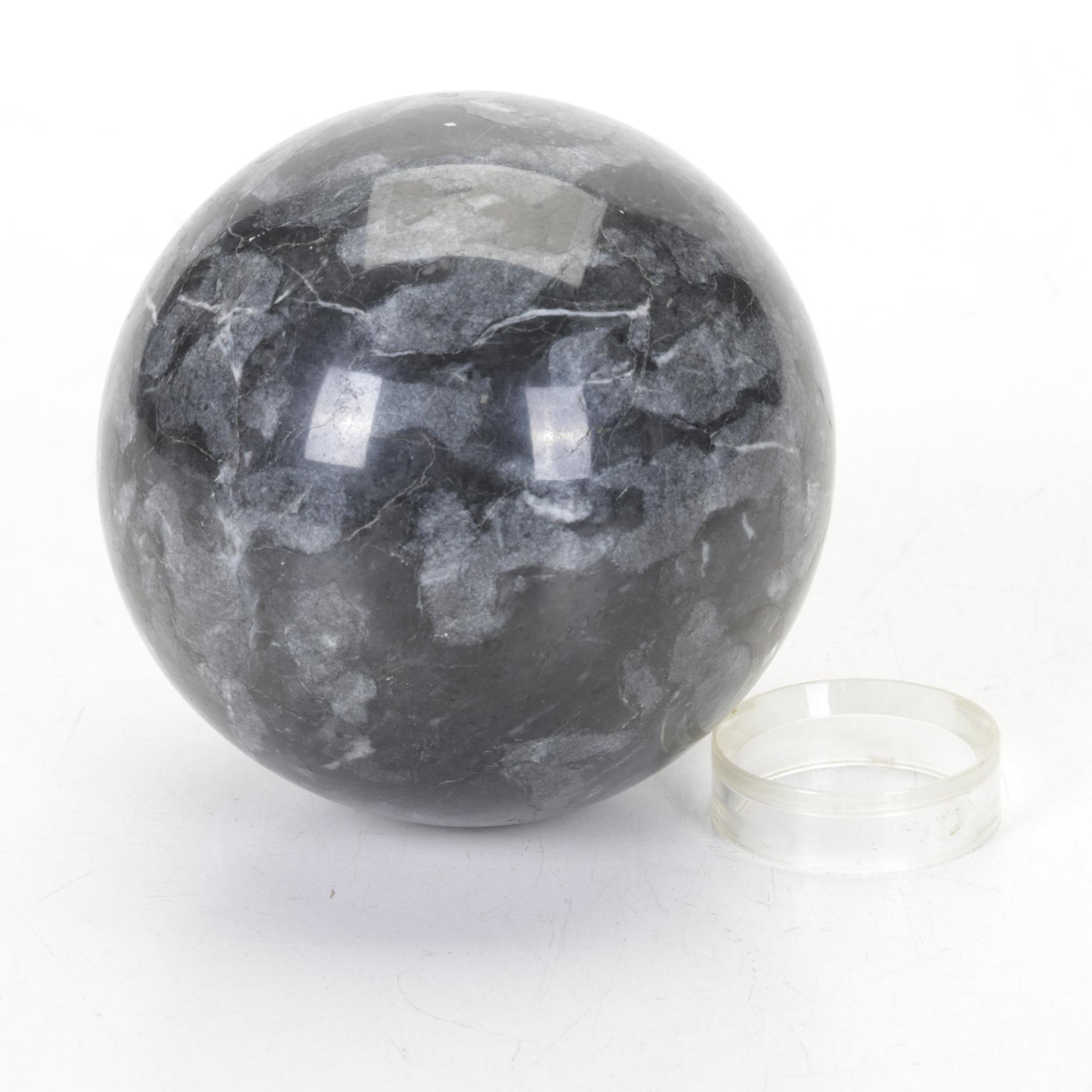 Polished Black Marble Orb with Base and Polished Jasper Orb
